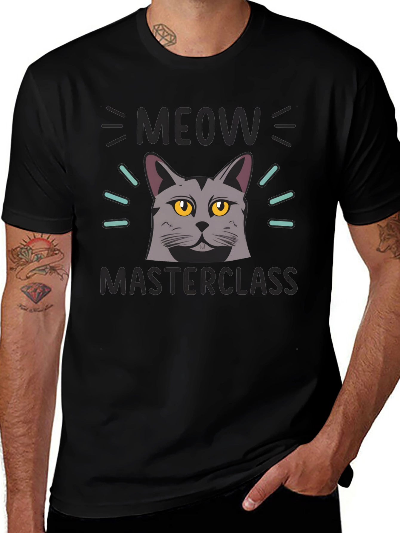 Meow Masterclass Cat Graphic Black T-Shirt