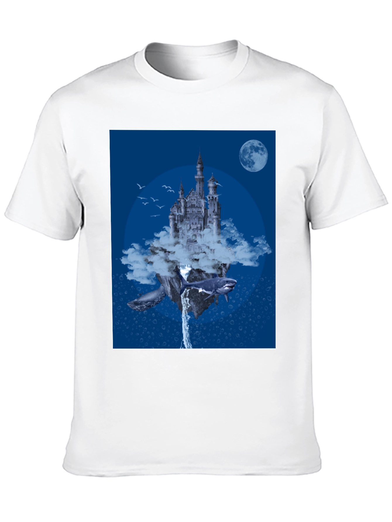 Fantasy Castle Whale Graphic Black T-Shirt