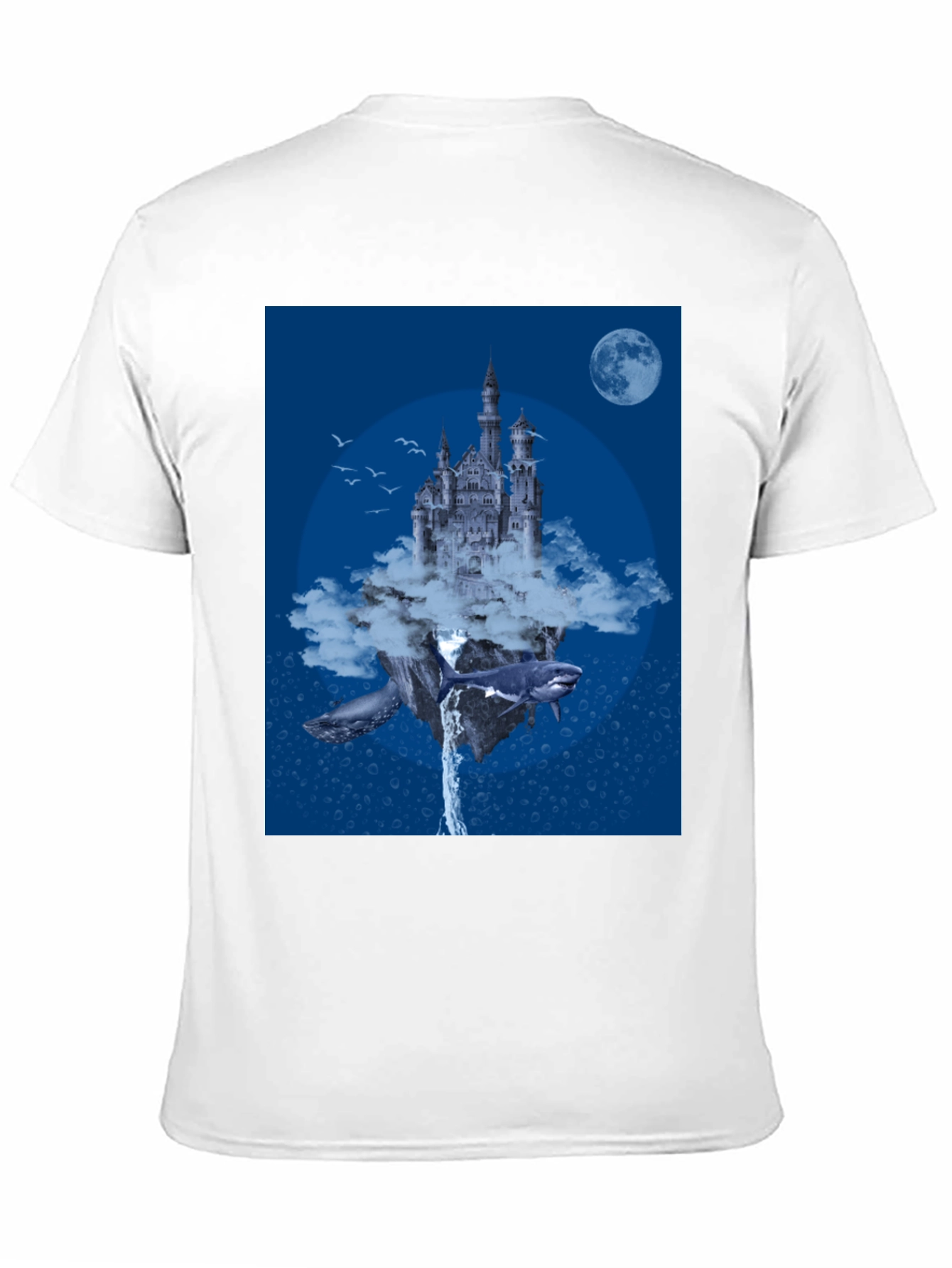 Fantasy Castle Whale Graphic Black T-Shirt