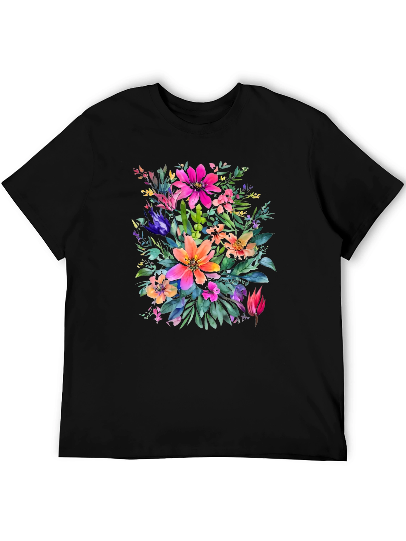 Floral Bouquet Graphic Print Black T-Shirt