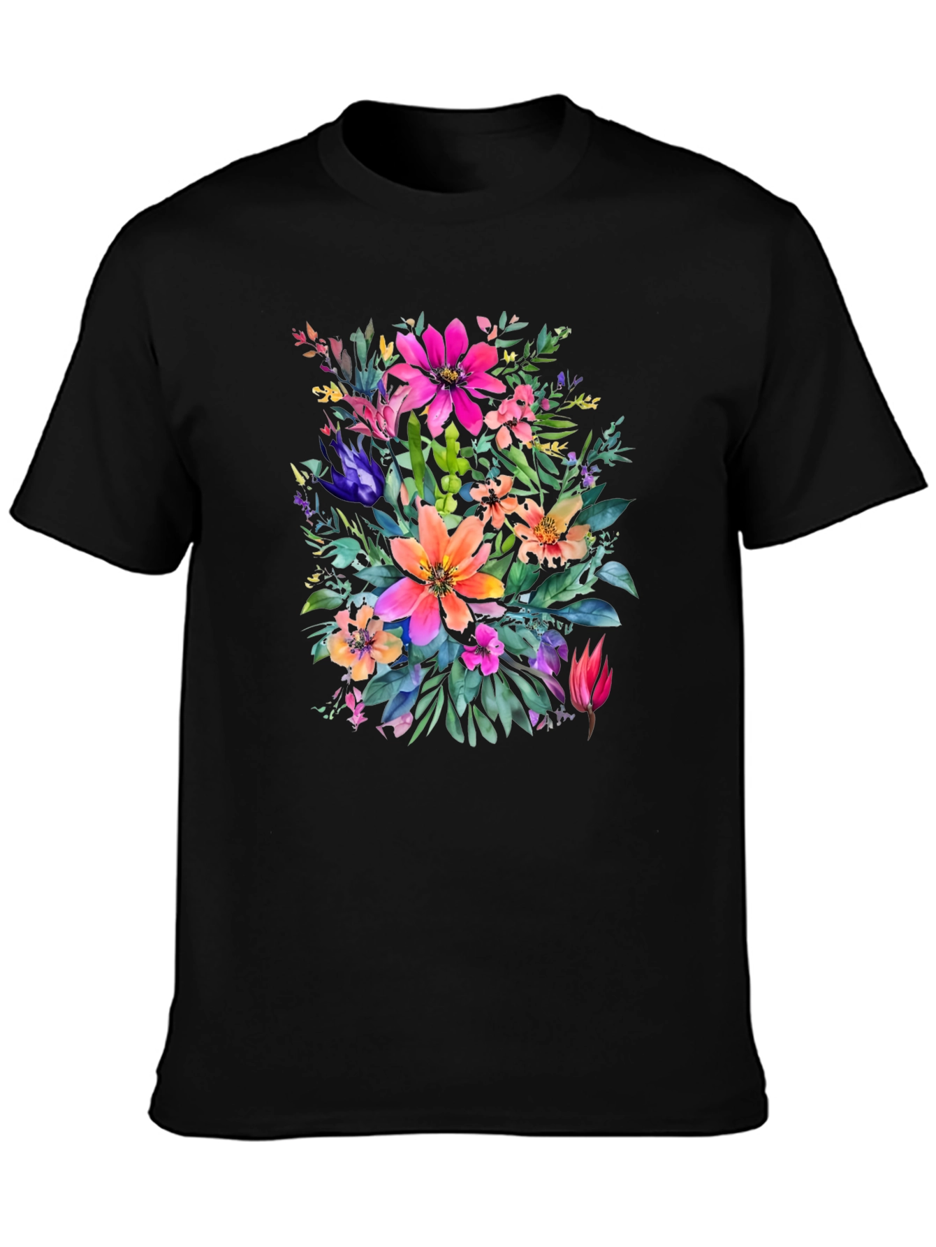 Floral Bouquet Graphic Print Black T-Shirt