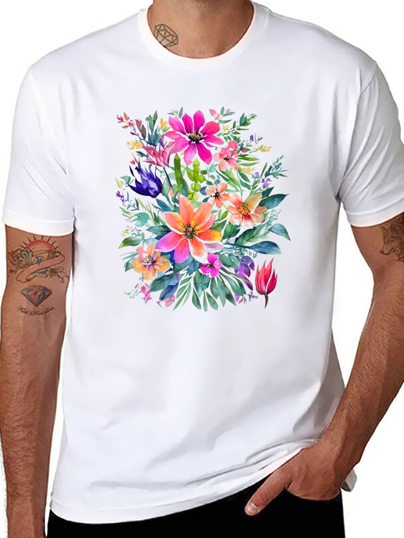 Floral Bouquet Graphic Print Black T-Shirt