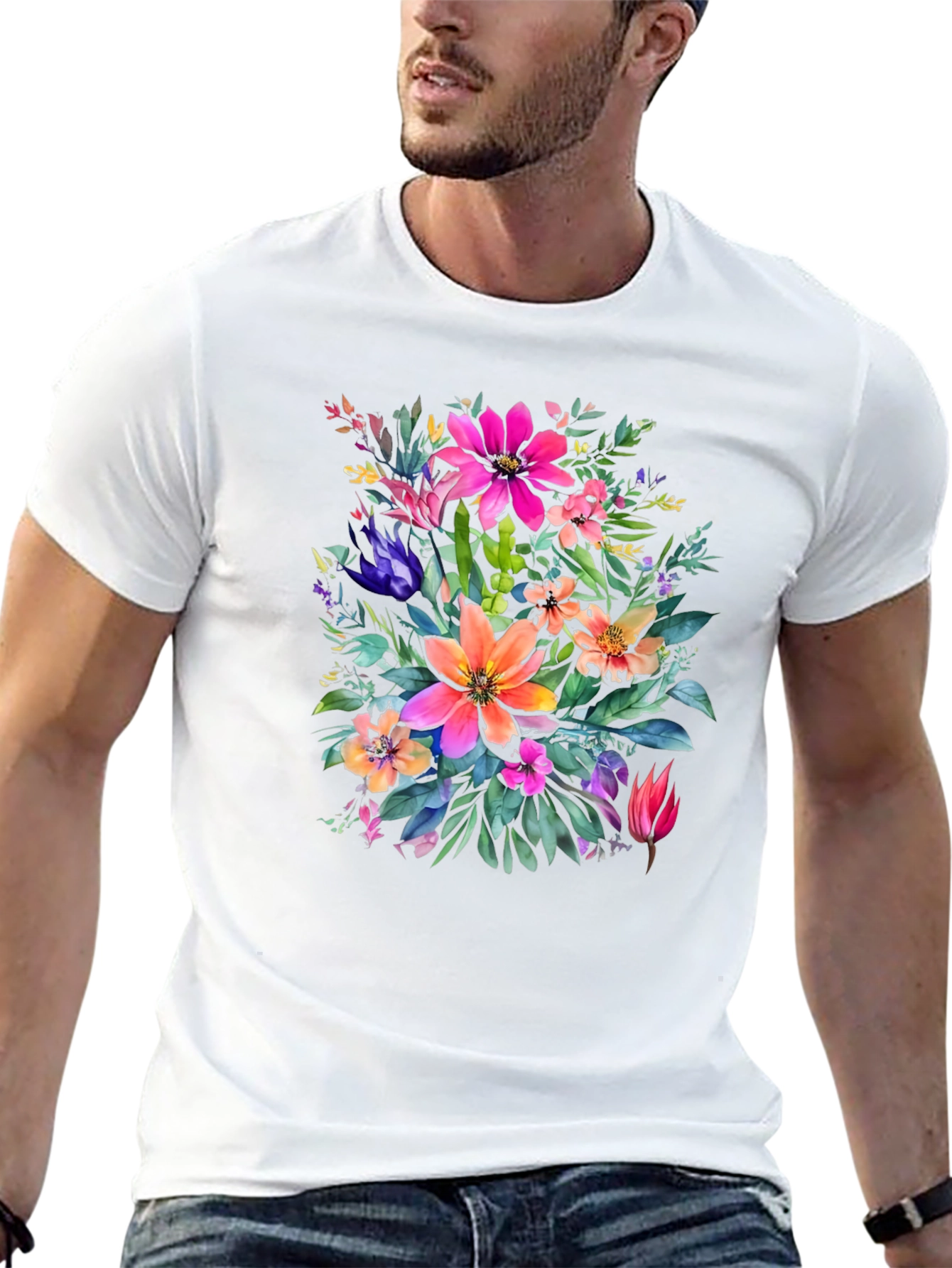 Floral Bouquet Graphic Print Black T-Shirt