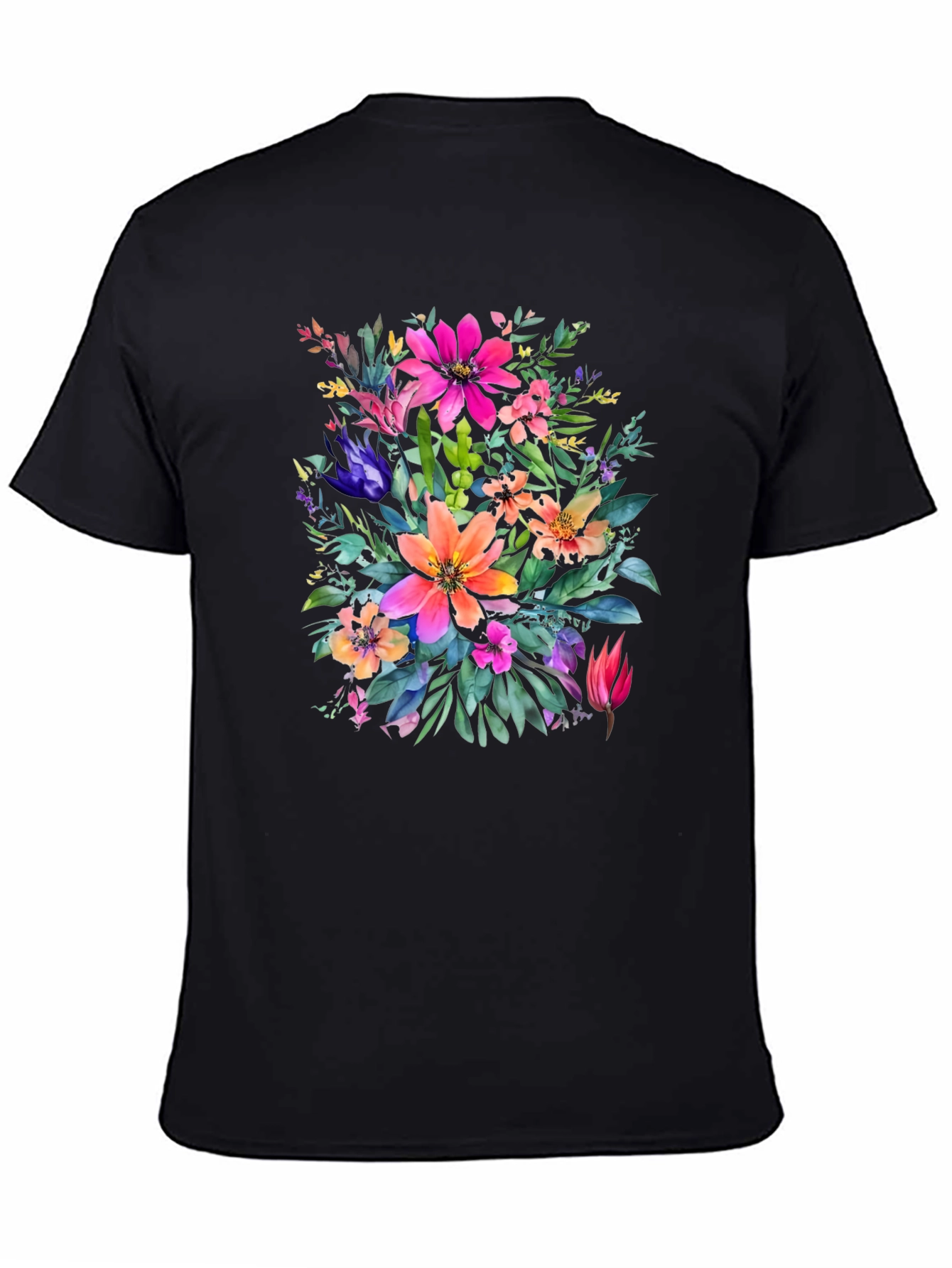 Floral Bouquet Graphic Print Black T-Shirt