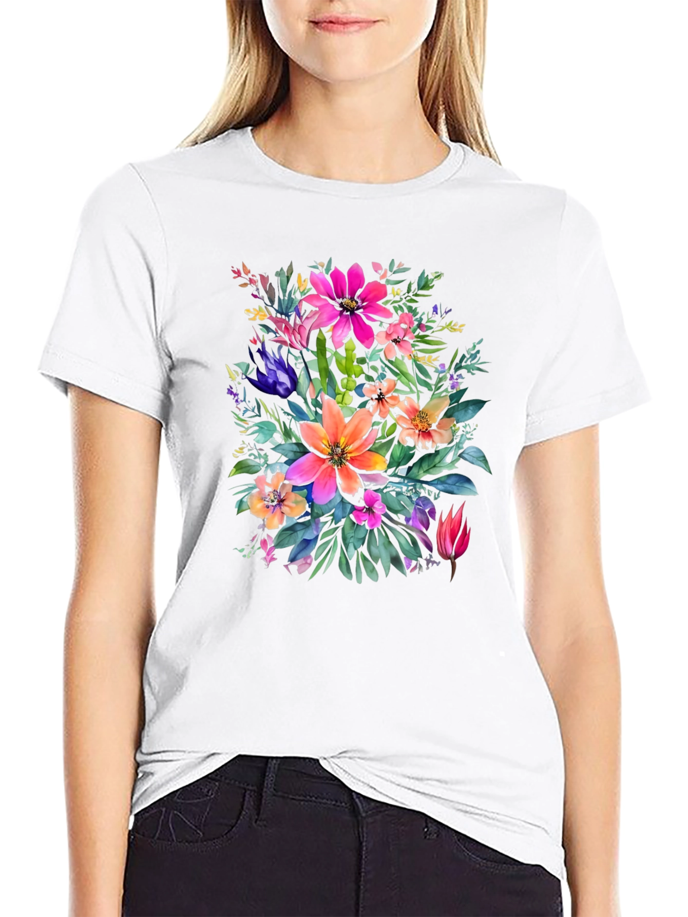 Floral Bouquet Graphic Print Black T-Shirt