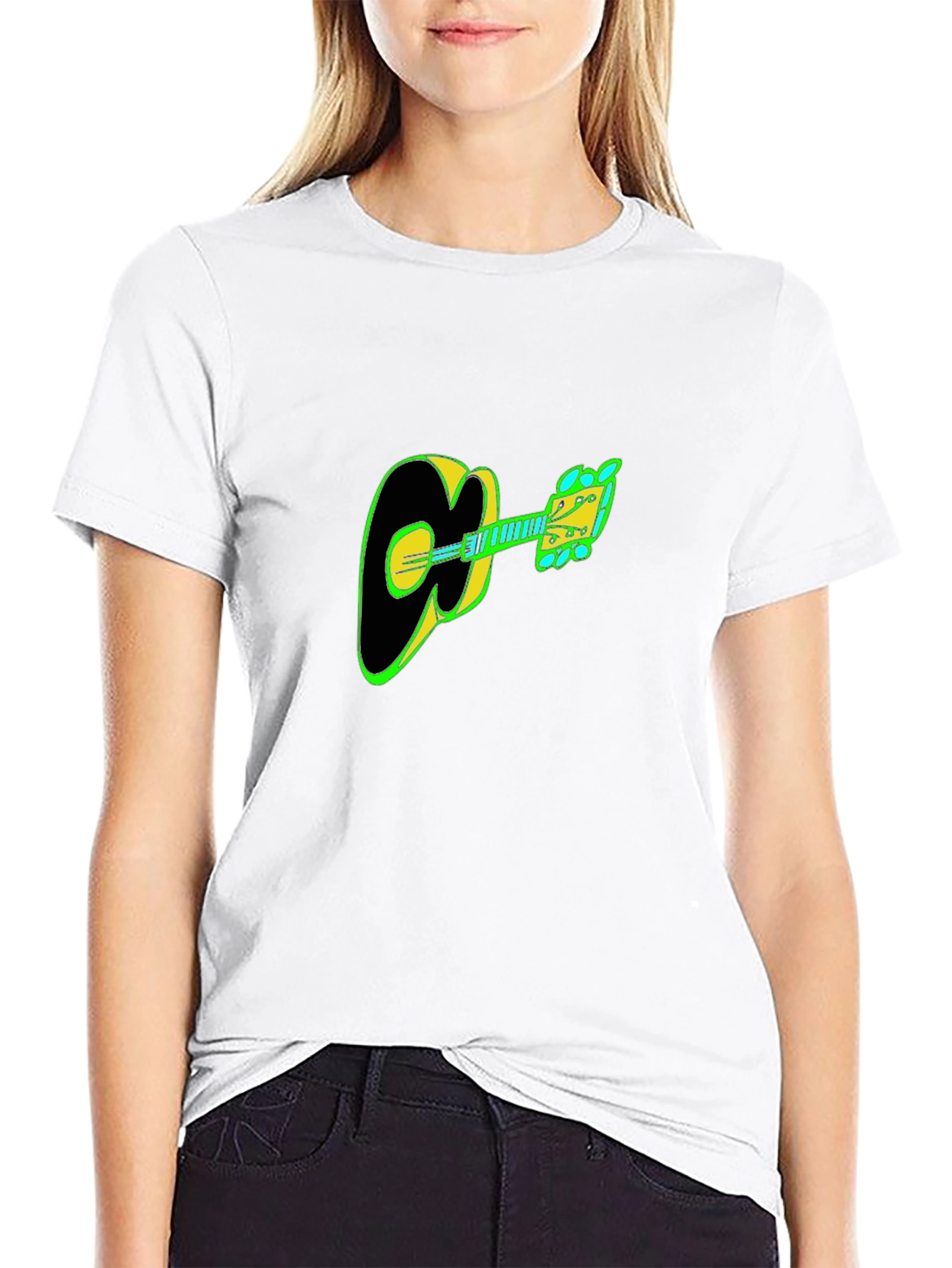Guitar Graphic Tee - Black Cotton Casual T-Shirt