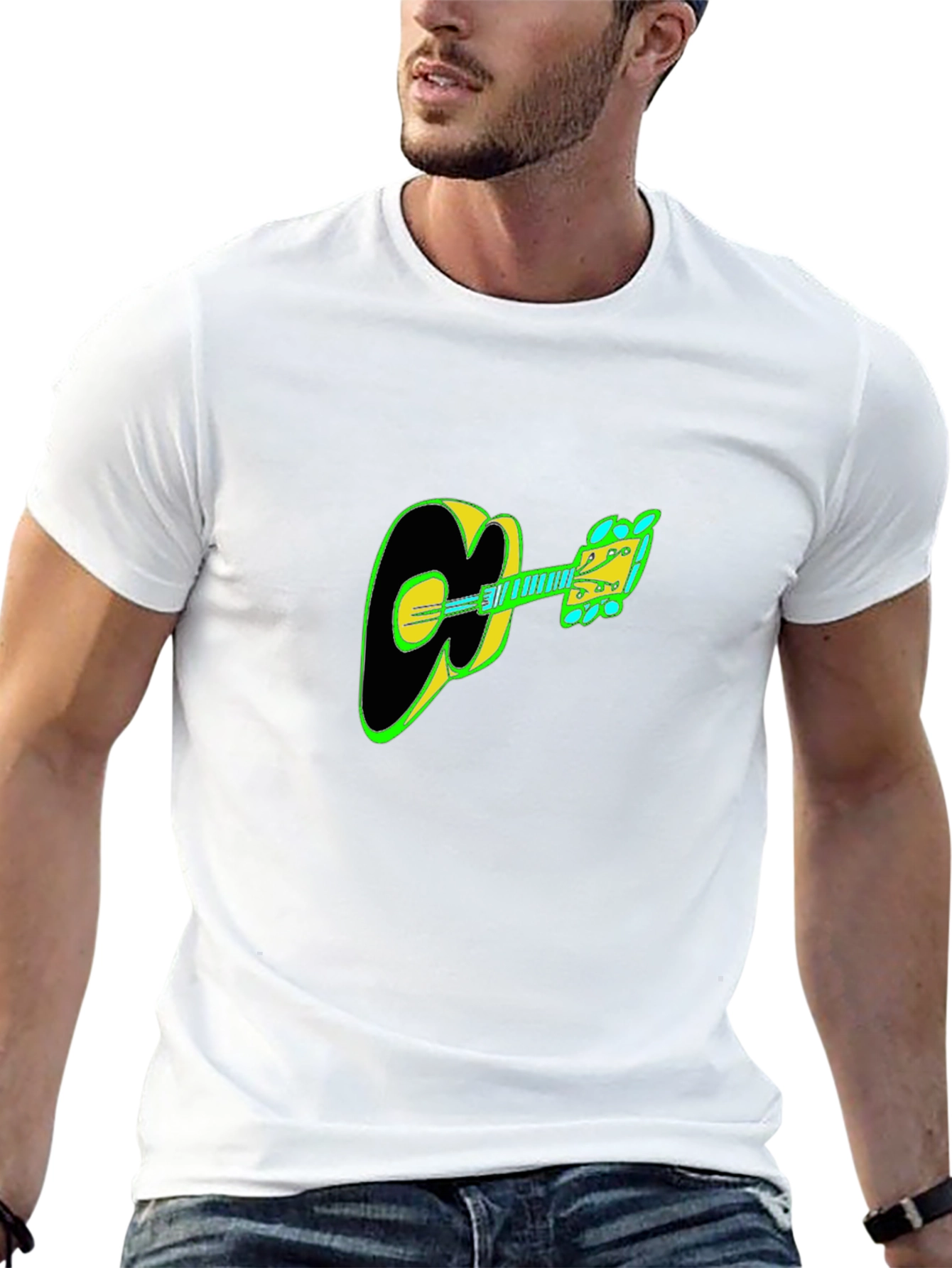 Guitar Graphic Tee - Black Cotton Casual T-Shirt