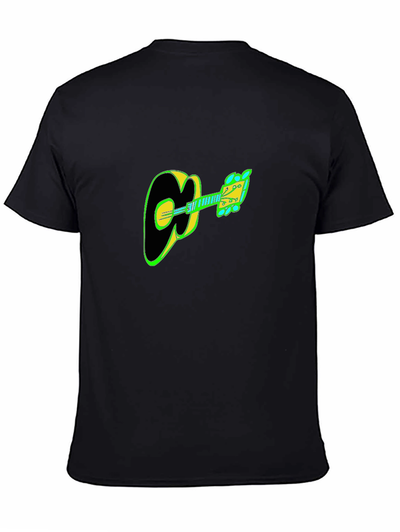 Guitar Graphic Tee - Black Cotton Casual T-Shirt