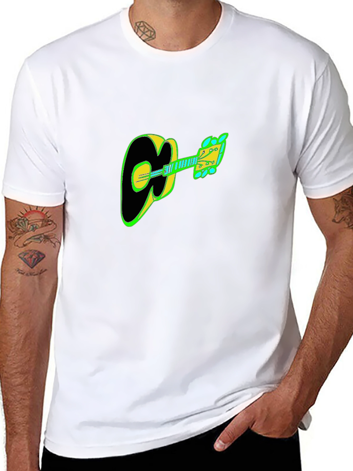 Guitar Graphic Tee - Black Cotton Casual T-Shirt