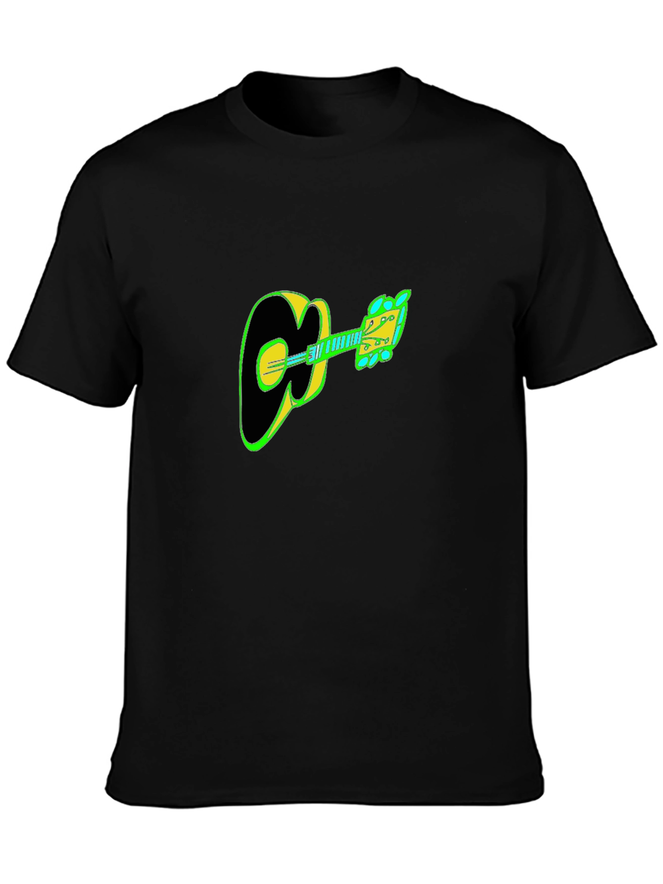 Guitar Graphic Tee - Black Cotton Casual T-Shirt