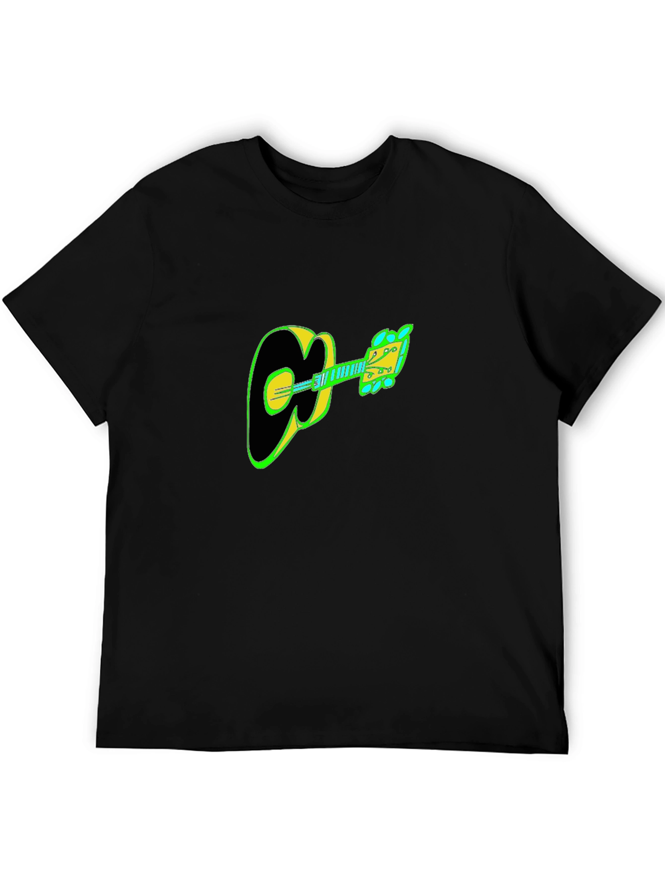 Guitar Graphic Tee - Black Cotton Casual T-Shirt