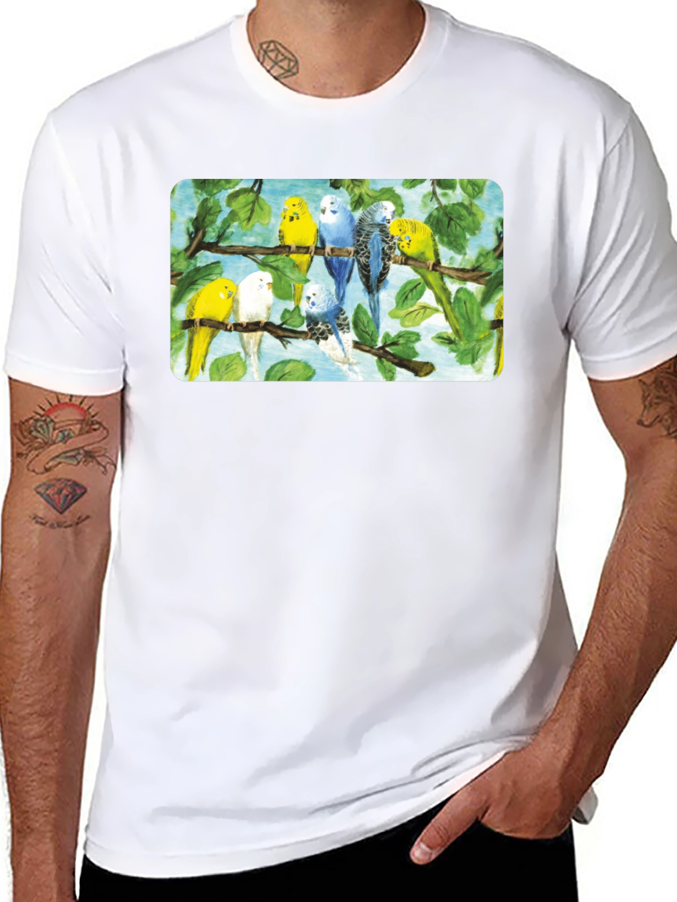 Parakeets on Branches Graphic T-Shirt
