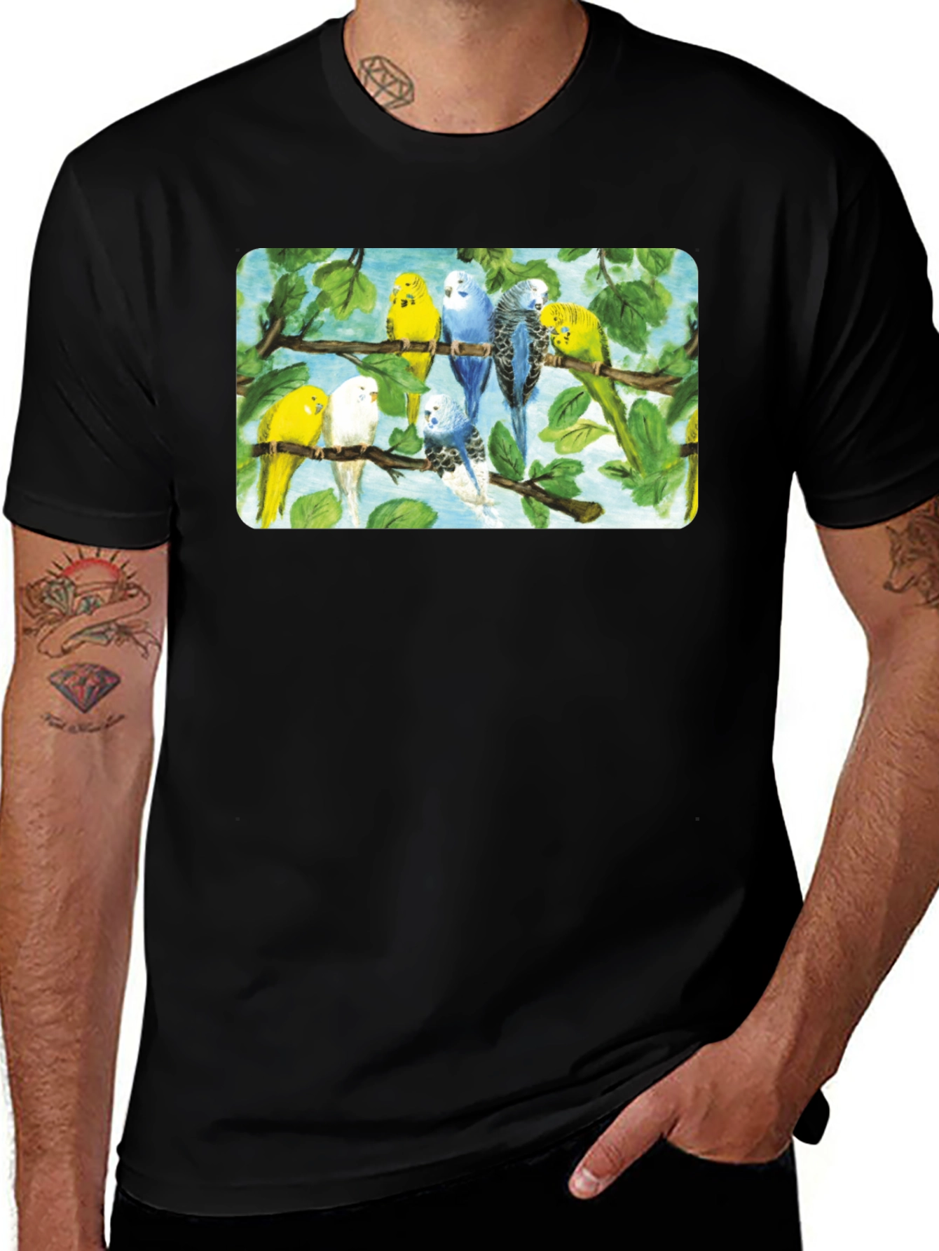Parakeets on Branches Graphic T-Shirt
