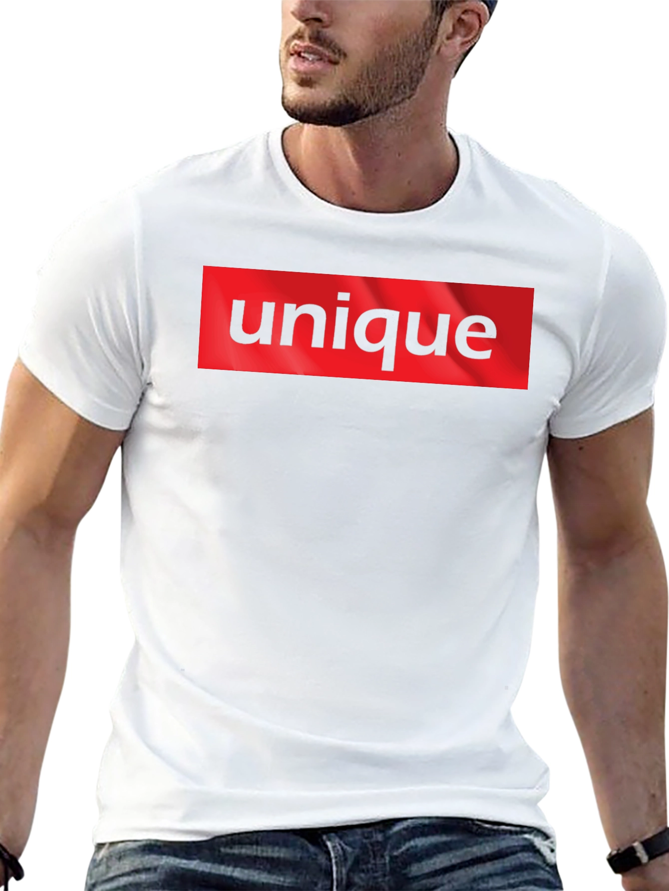 Unique T-Shirt: Bold Red Box Logo