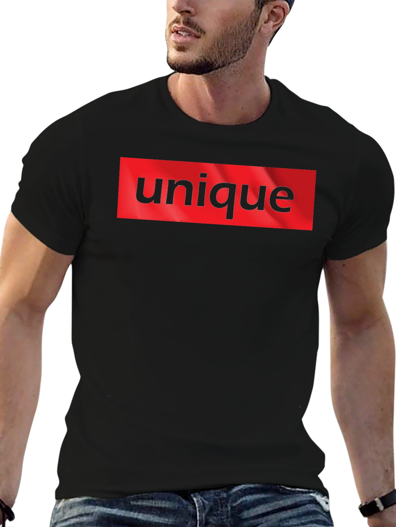 Unique T-Shirt: Bold Red Box Logo