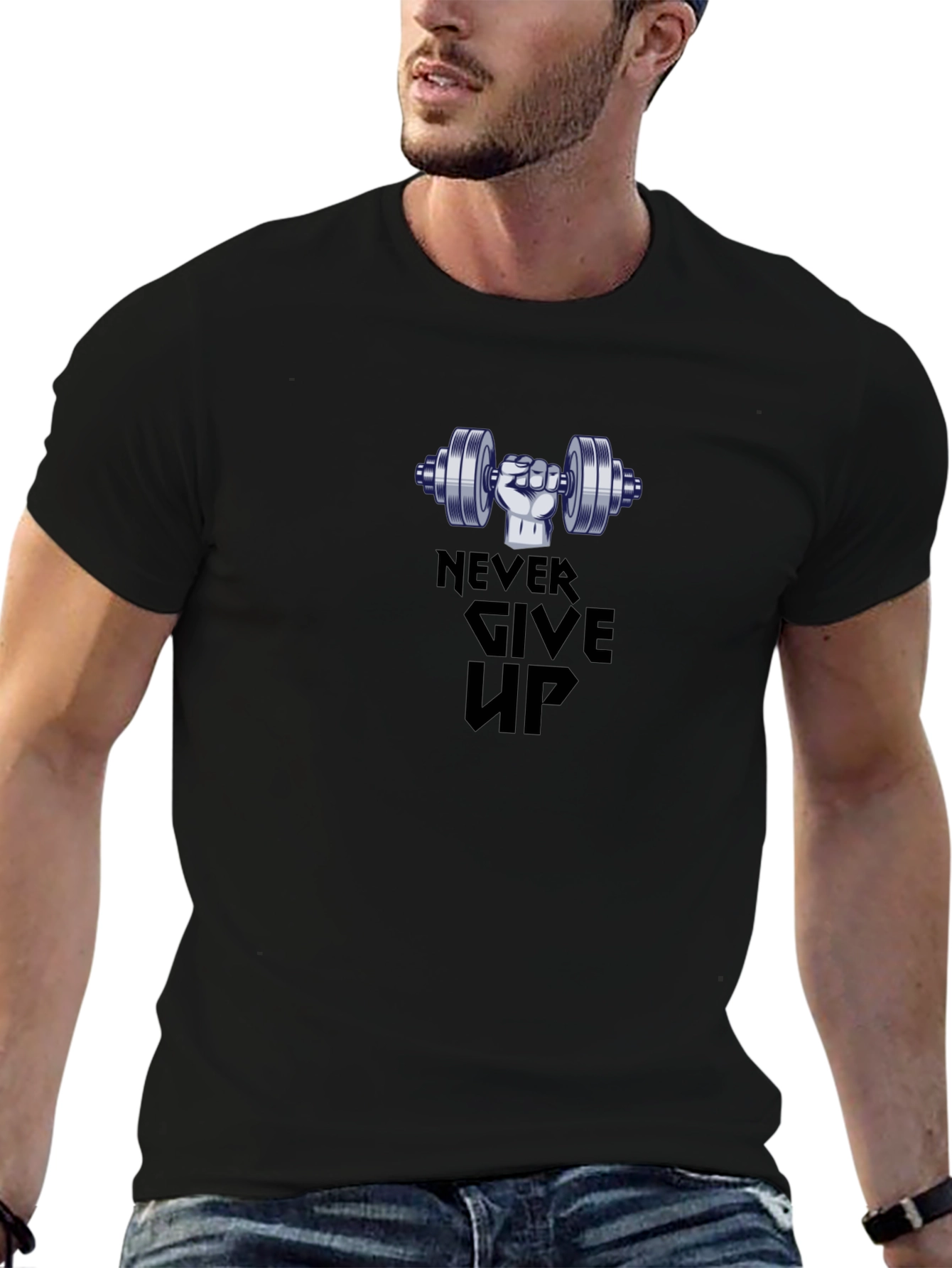 Never Give Up Workout T-Shirt - Black