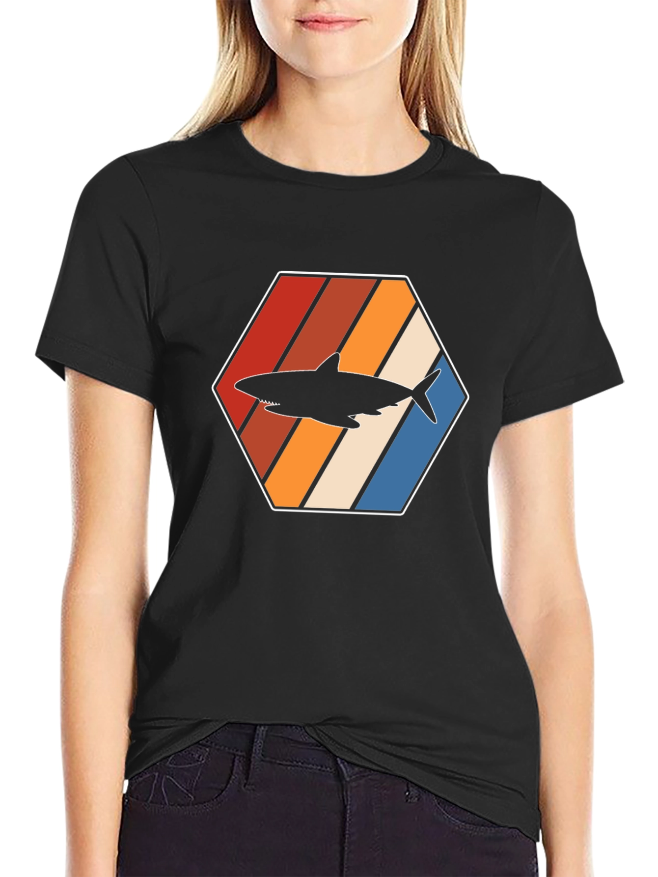 Retro Shark Graphic Tee - Black