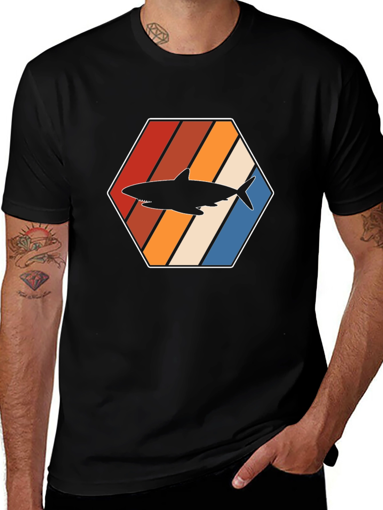Retro Shark Graphic Tee - Black