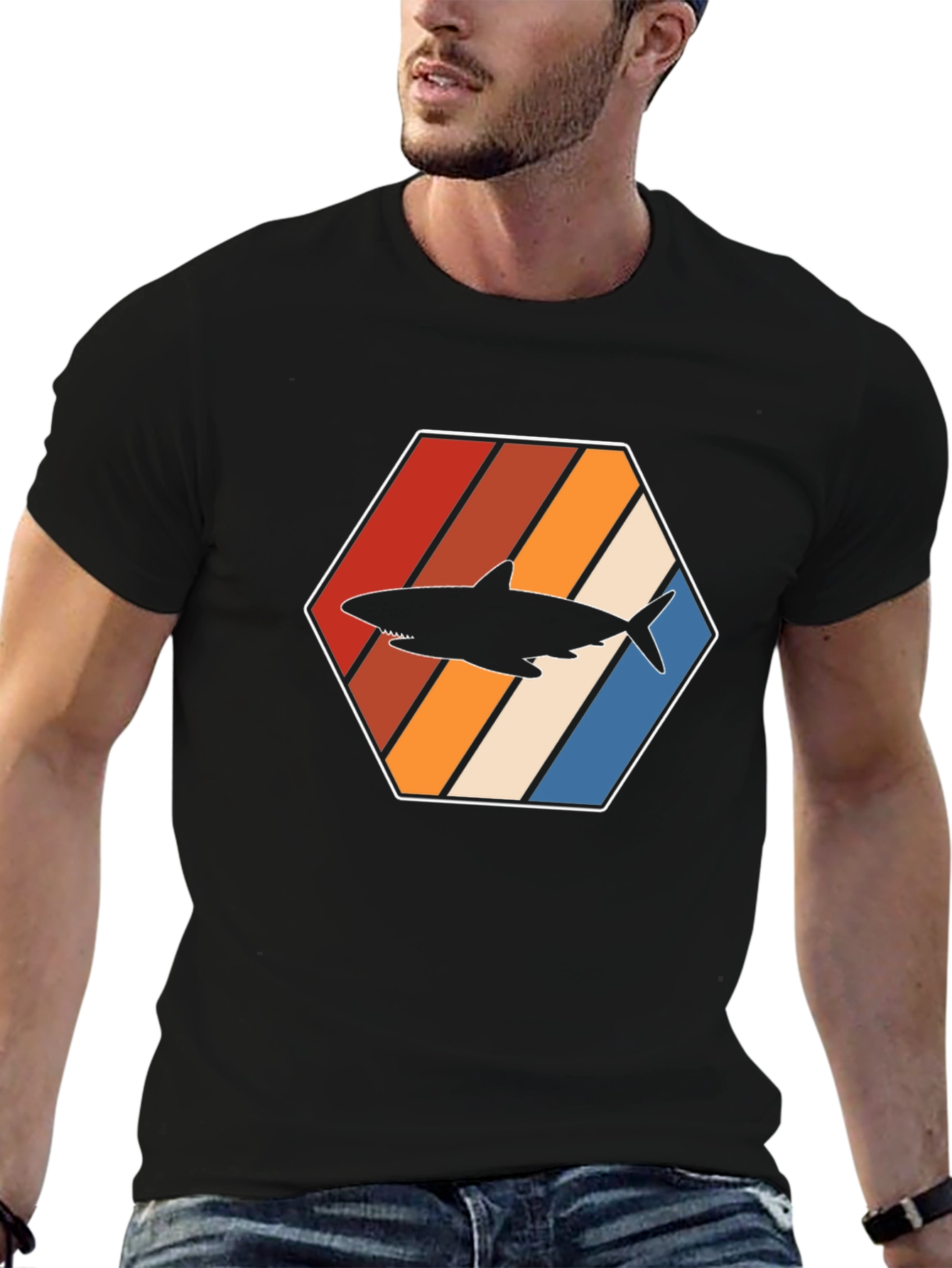 Retro Shark Graphic Tee - Black