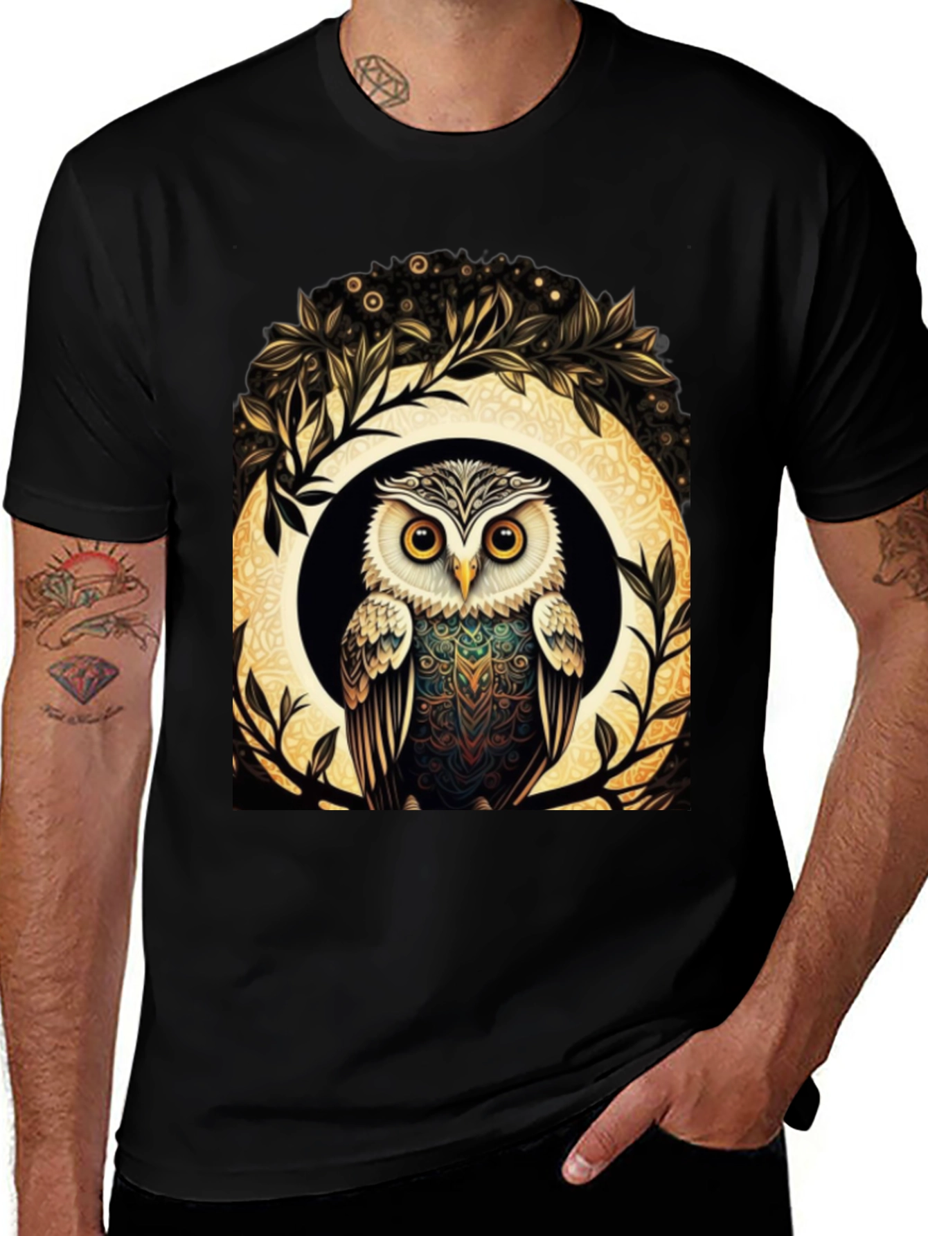 Owl Graphic Tee - Stylish Mens Black T-Shirt