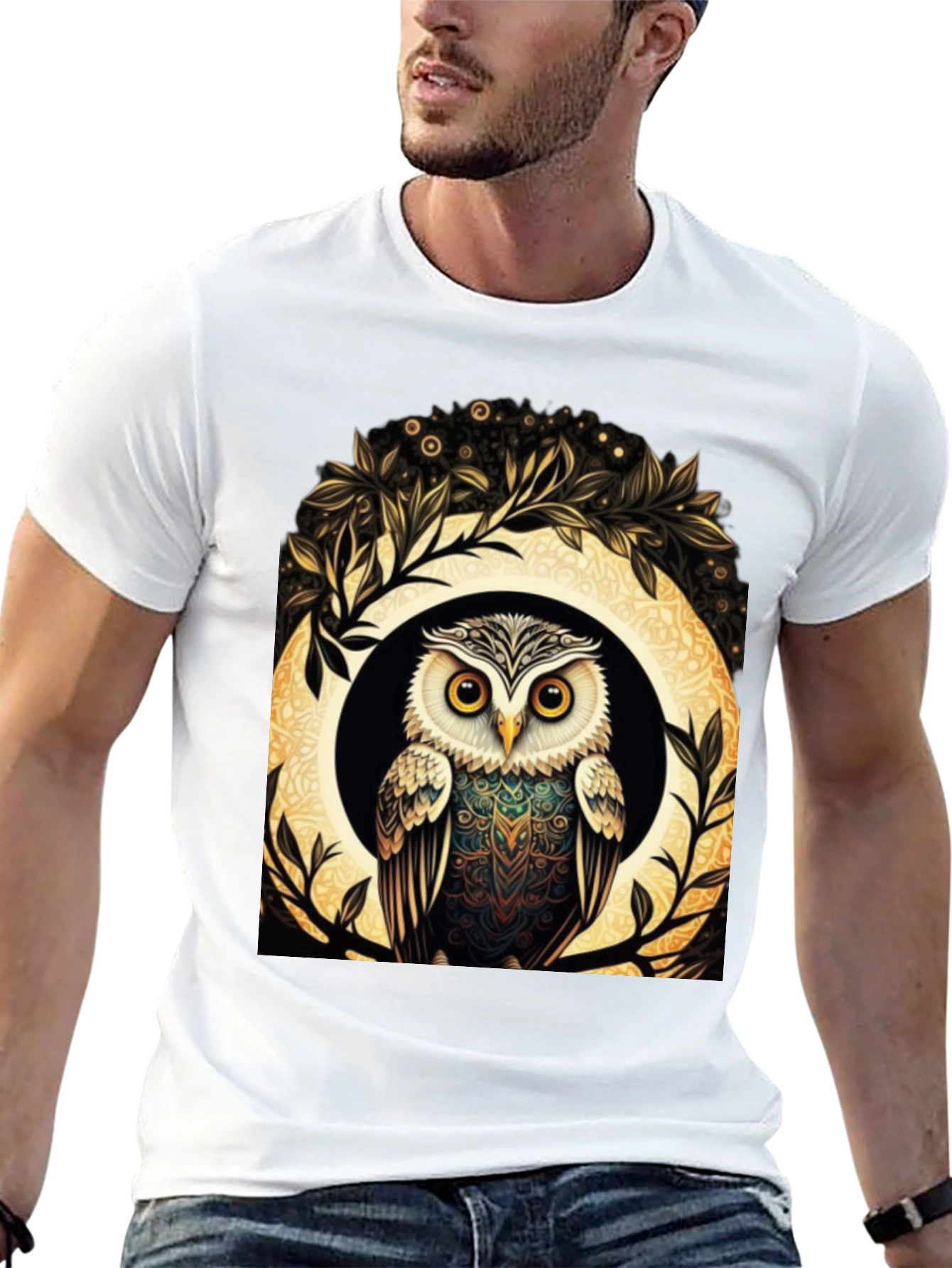 Owl Graphic Tee - Stylish Mens Black T-Shirt