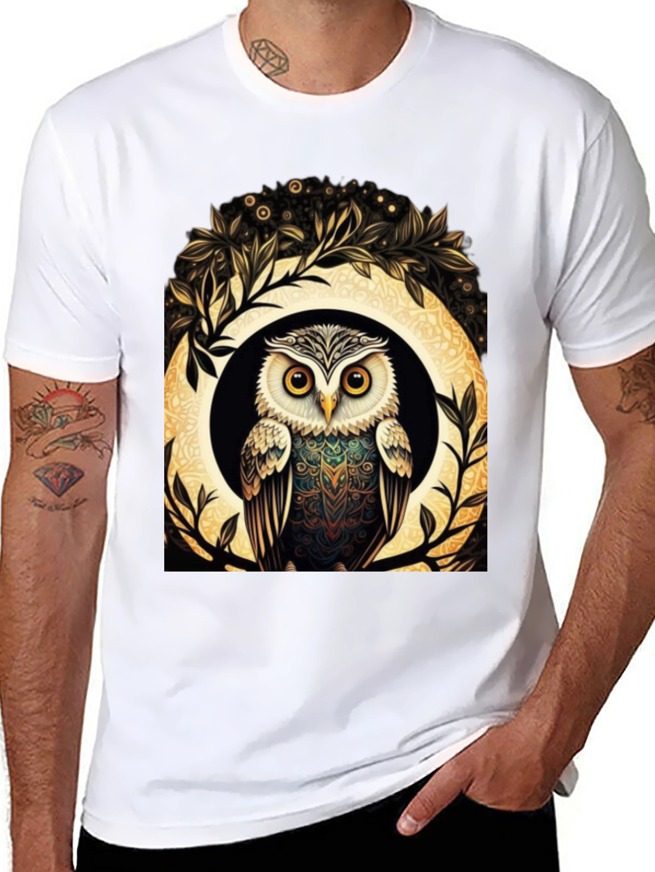 Owl Graphic Tee - Stylish Mens Black T-Shirt