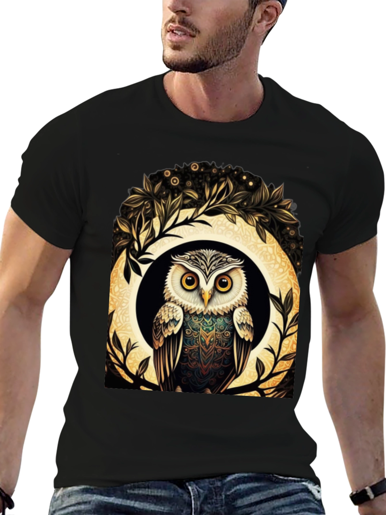 Owl Graphic Tee - Stylish Mens Black T-Shirt