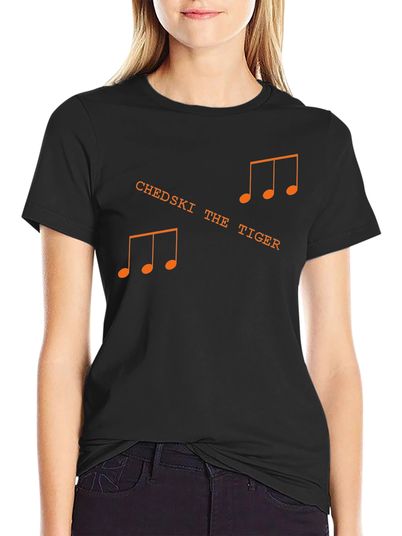 Chedski the Tiger Music Note Black T-Shirt