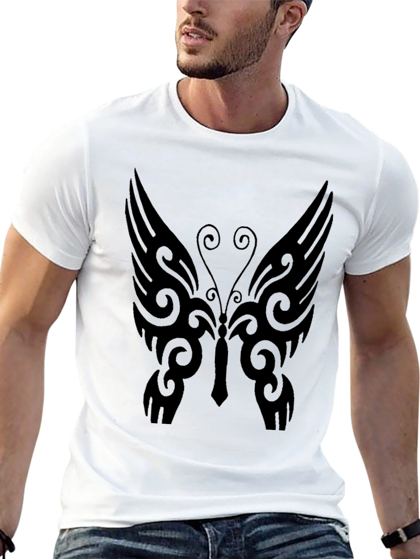 Tribal Butterfly Graphic Tee - Mens Black T-Shirt