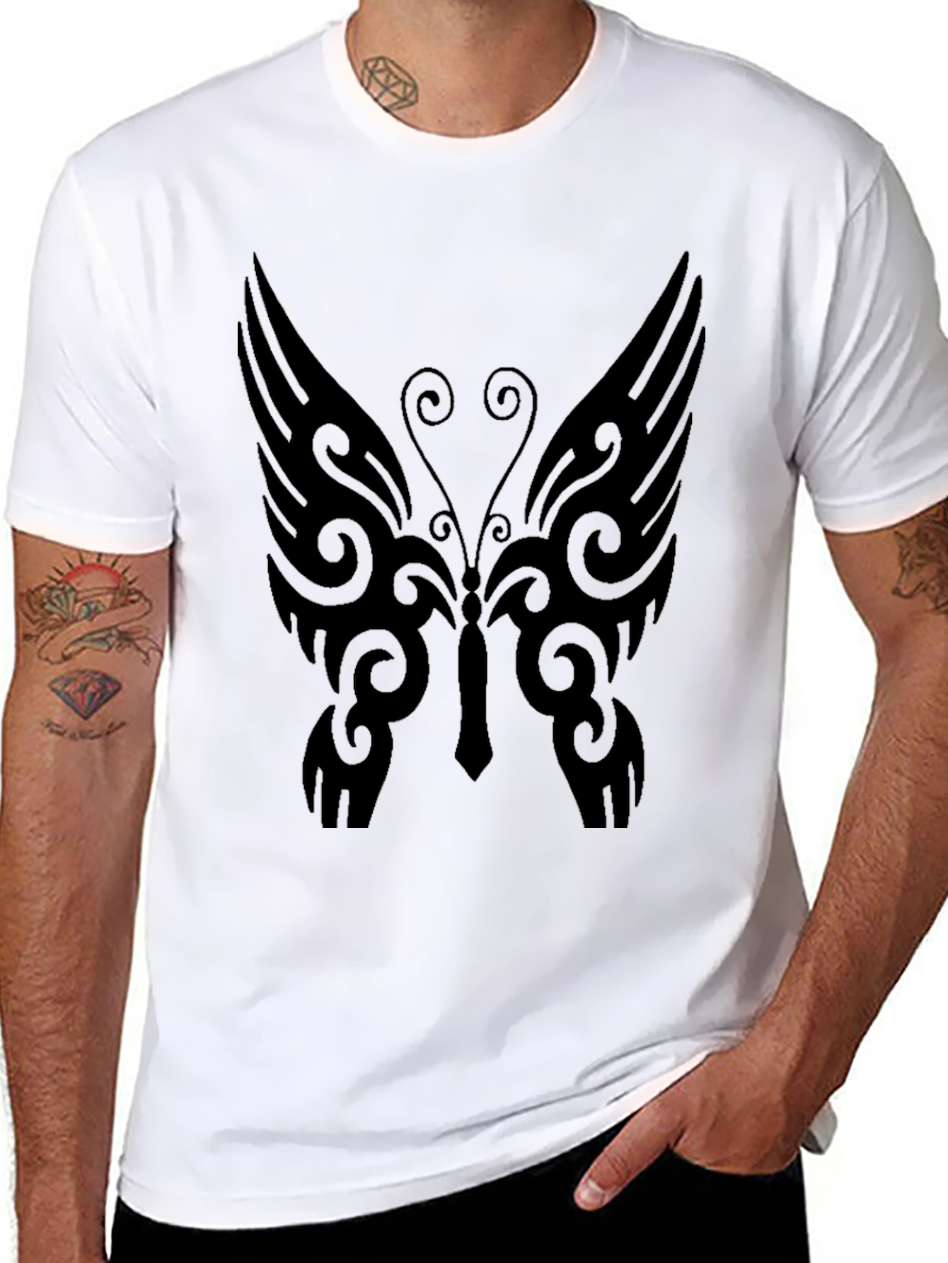 Tribal Butterfly Graphic Tee - Mens Black T-Shirt