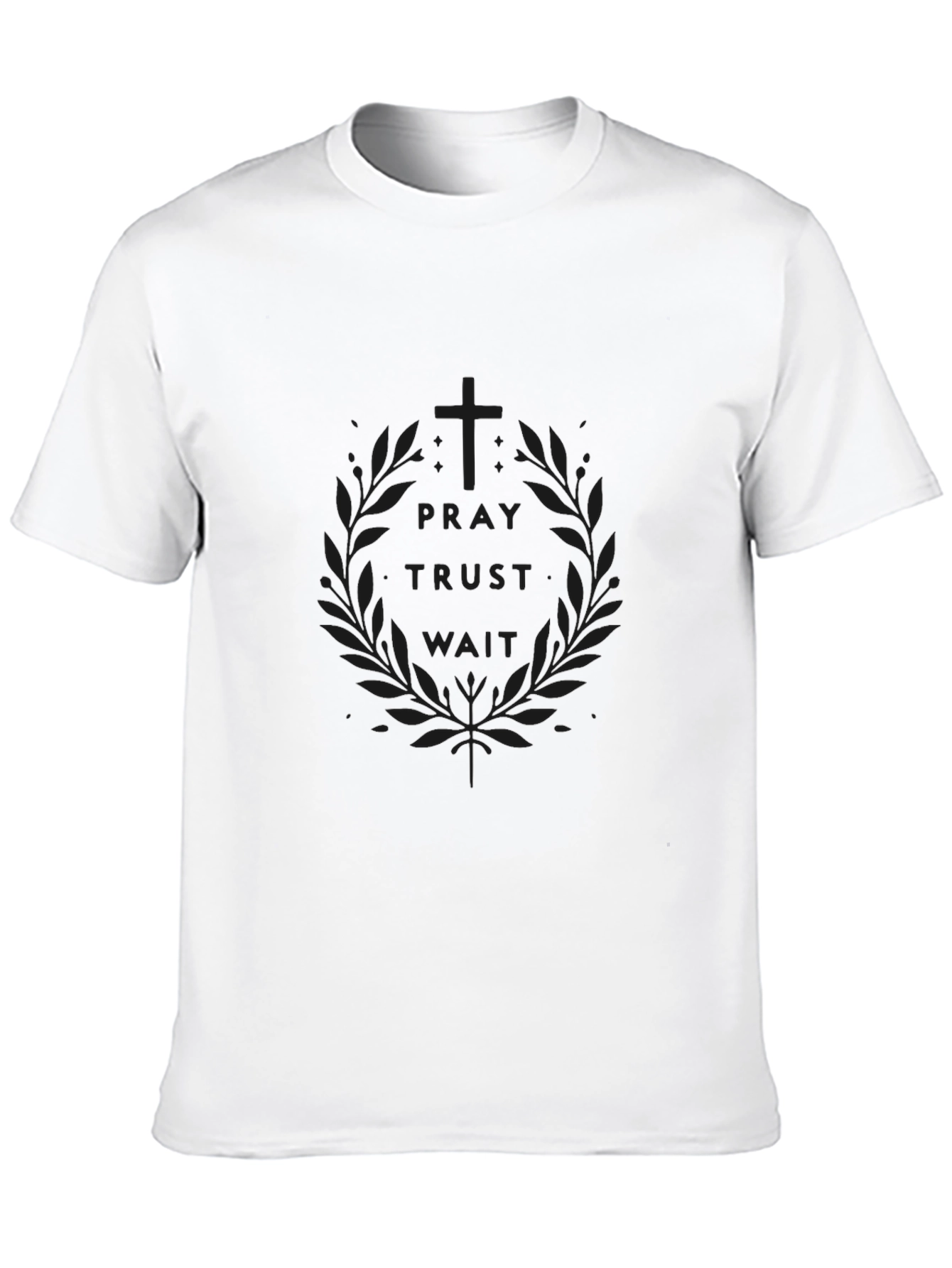 Pray Trust Wait Mens Black T-Shirt
