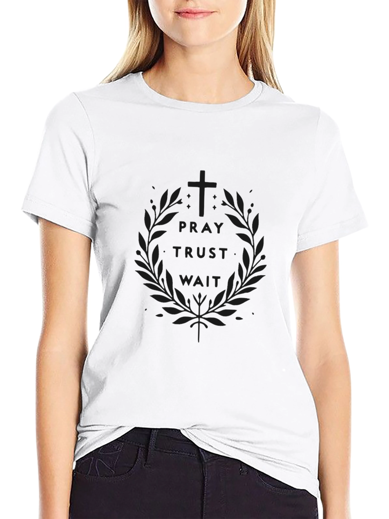 Pray Trust Wait Mens Black T-Shirt