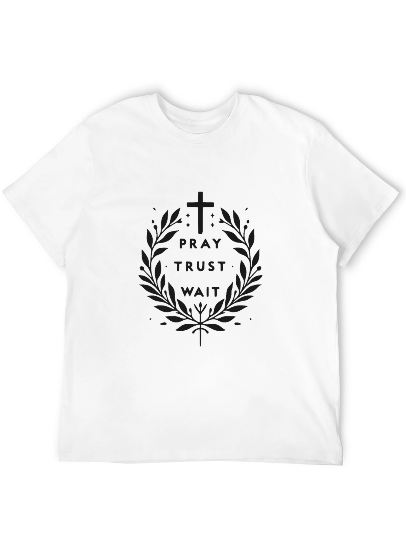 Pray Trust Wait Mens Black T-Shirt