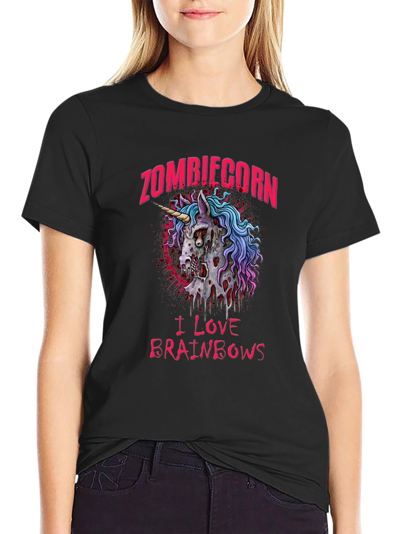 Zombiecorn I Love Brainbows Black T-Shirt