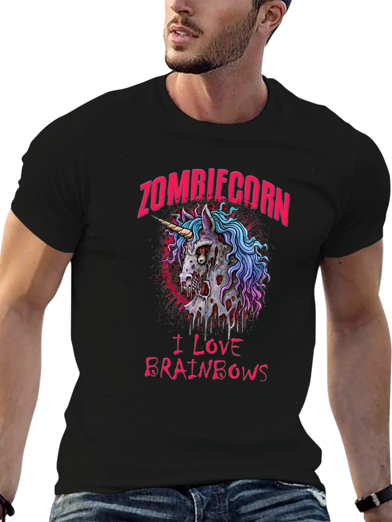 Zombiecorn I Love Brainbows Black T-Shirt