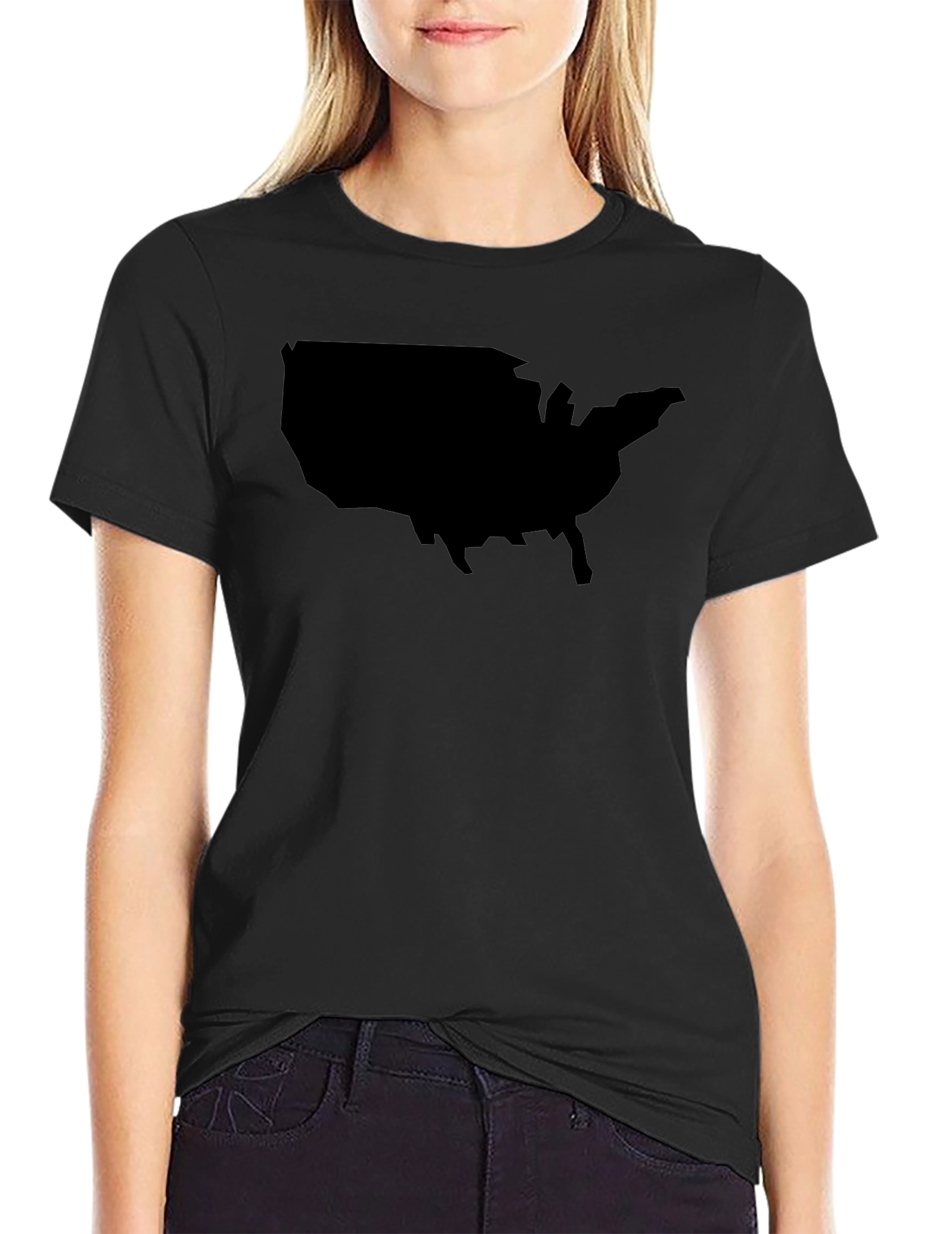 USA Map Black Graphic T-Shirt