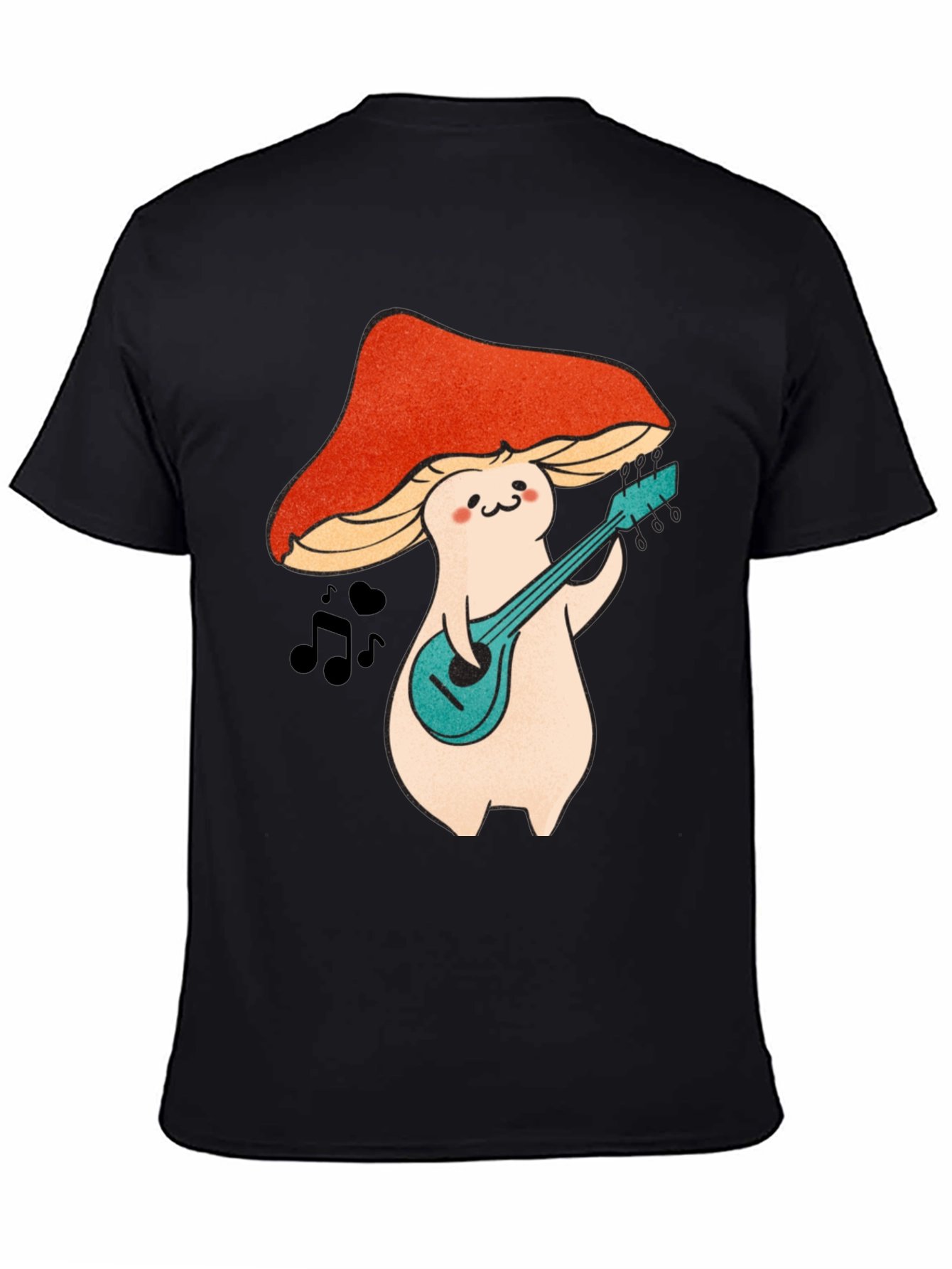 Mushroom Musician Graphic T-Shirt - Black Cotton Tee