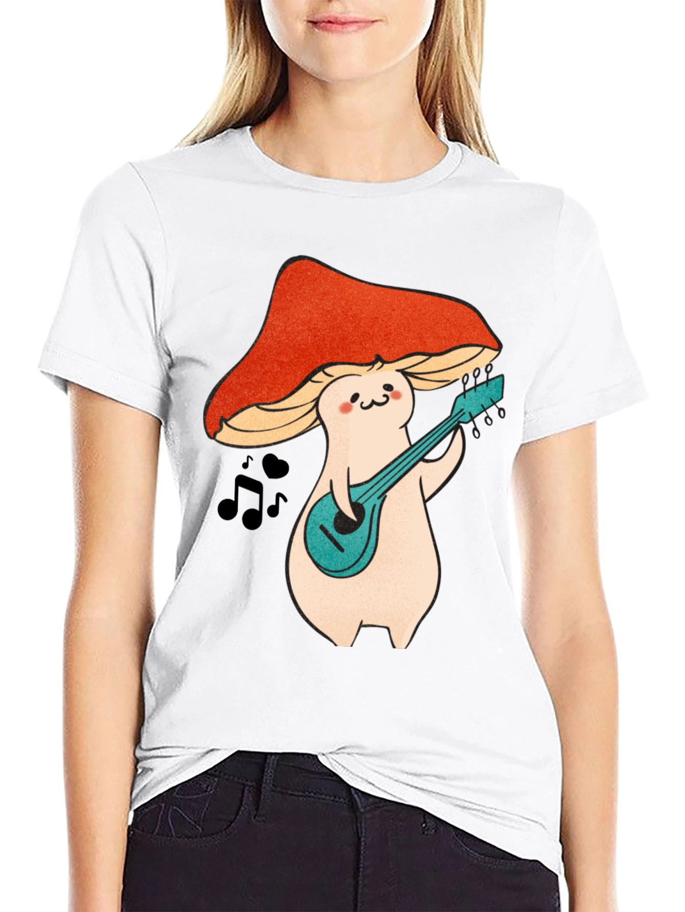 Mushroom Musician Graphic T-Shirt - Black Cotton Tee