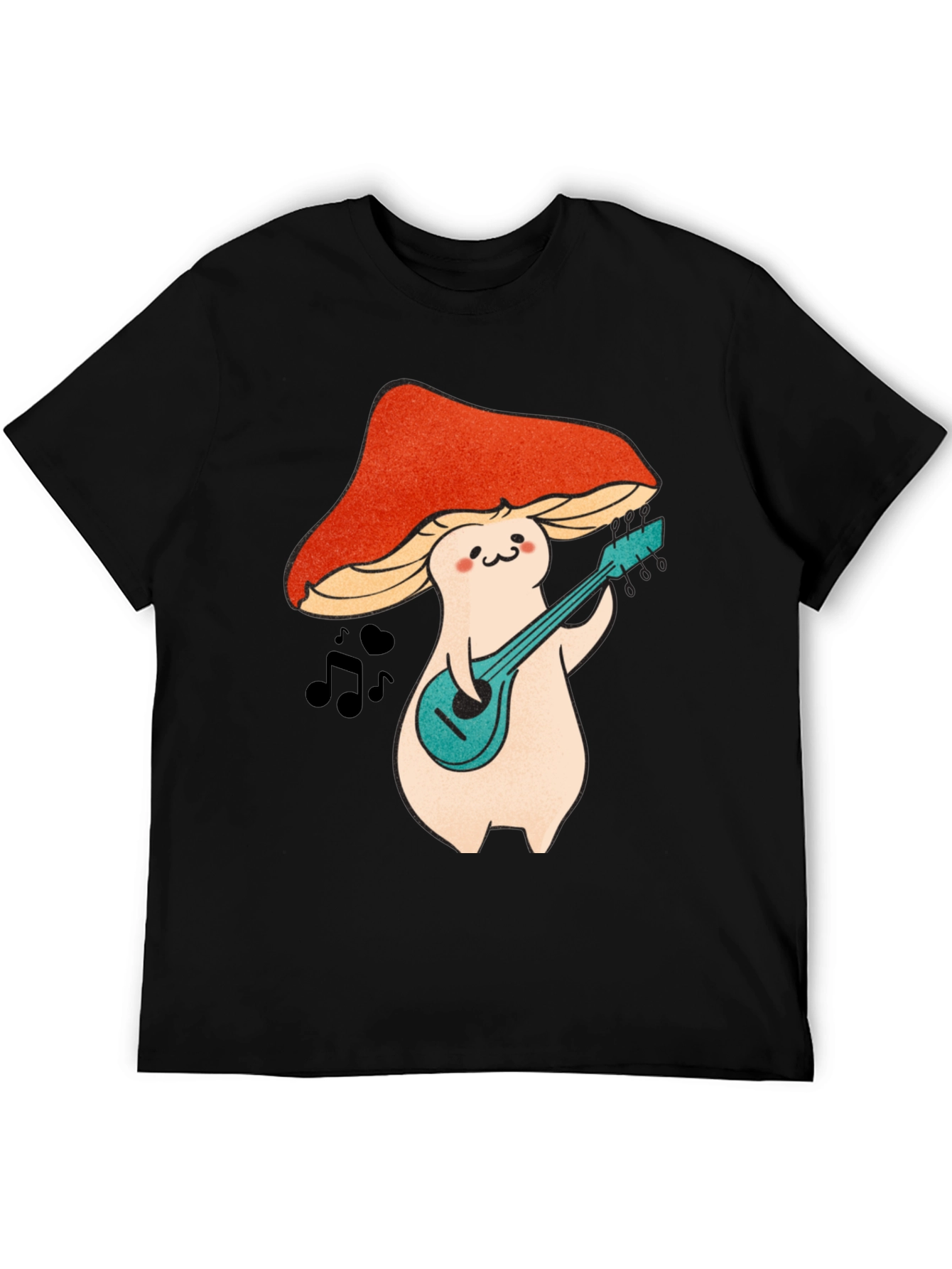 Mushroom Musician Graphic T-Shirt - Black Cotton Tee