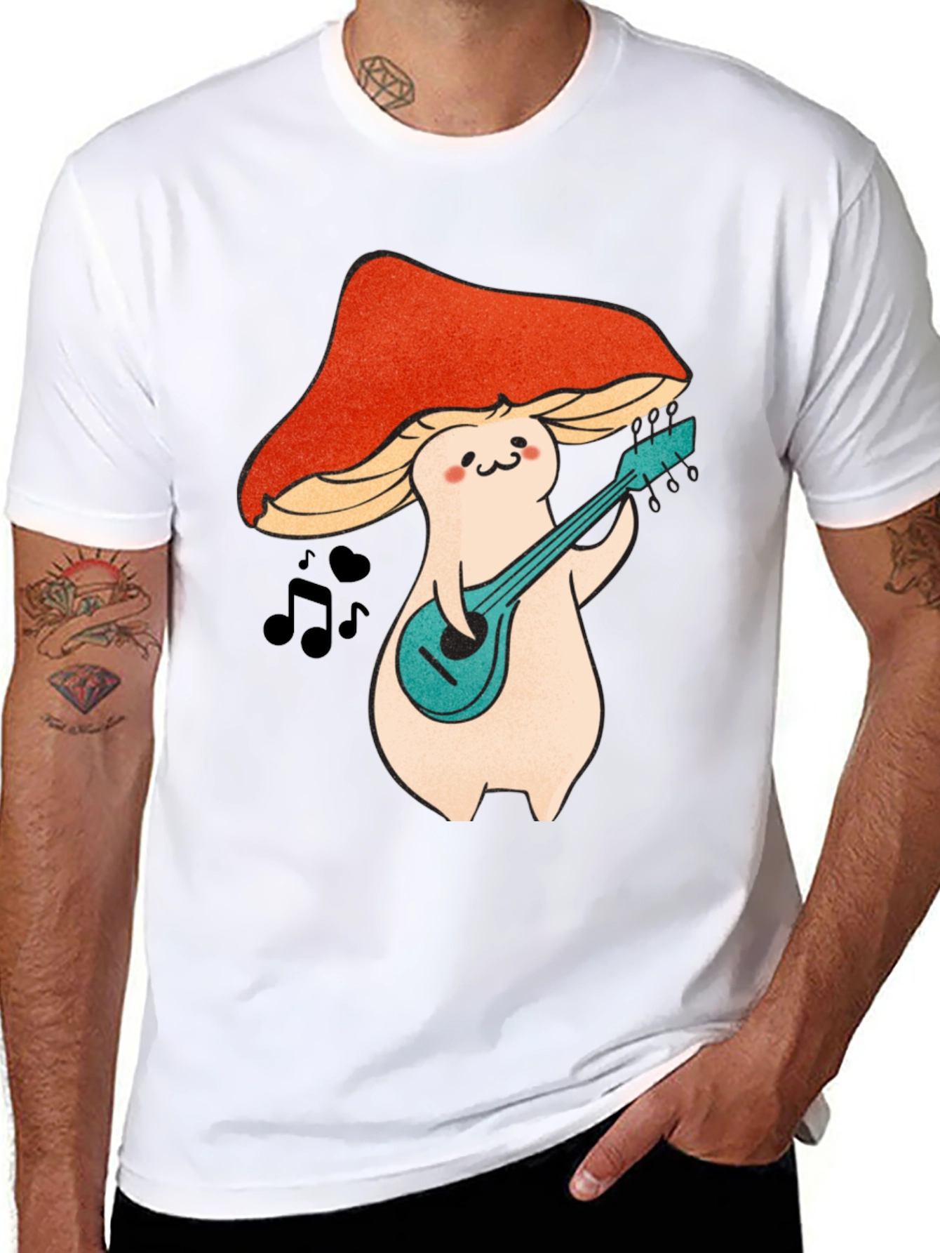 Mushroom Musician Graphic T-Shirt - Black Cotton Tee