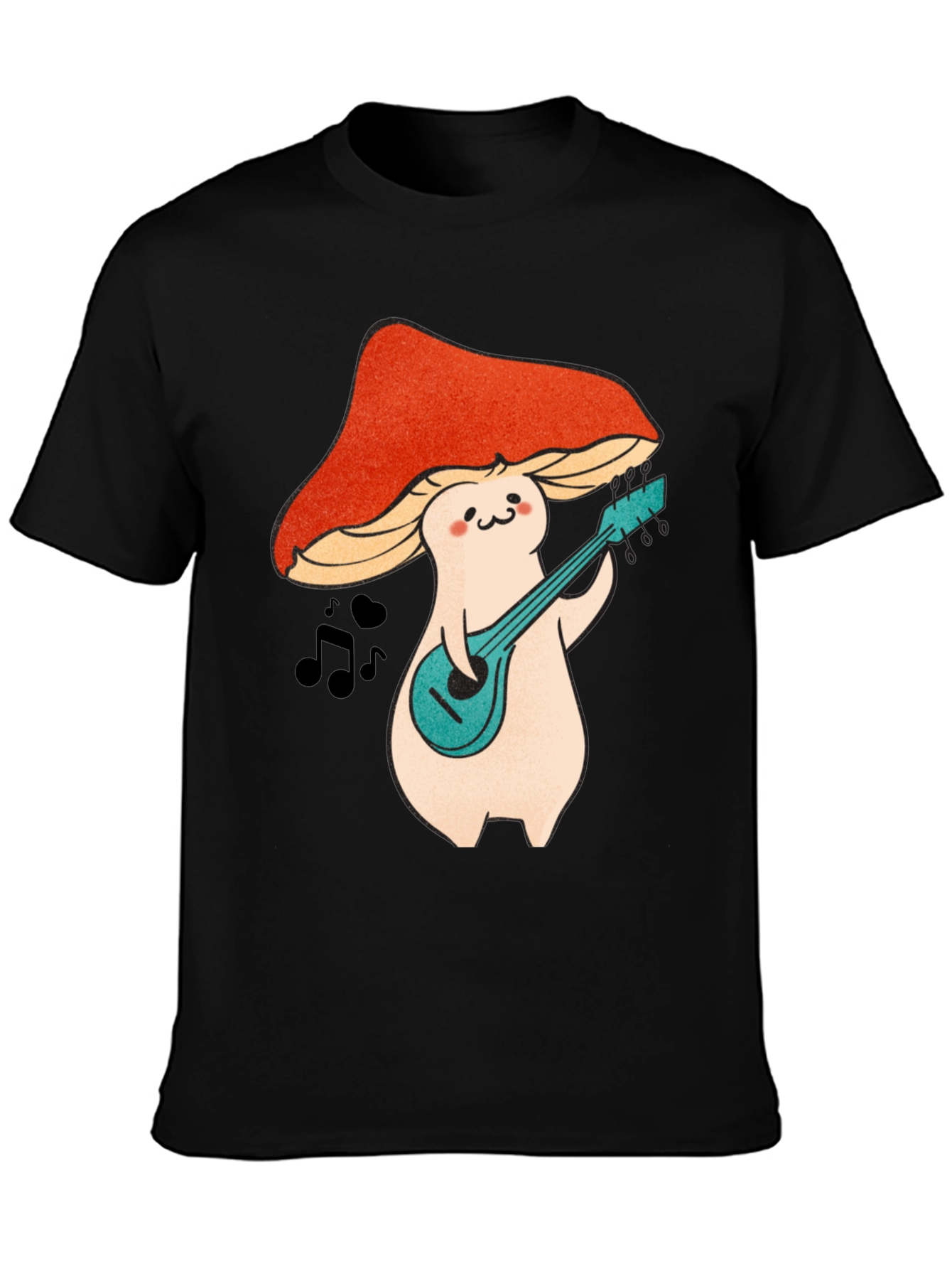 Mushroom Musician Graphic T-Shirt - Black Cotton Tee