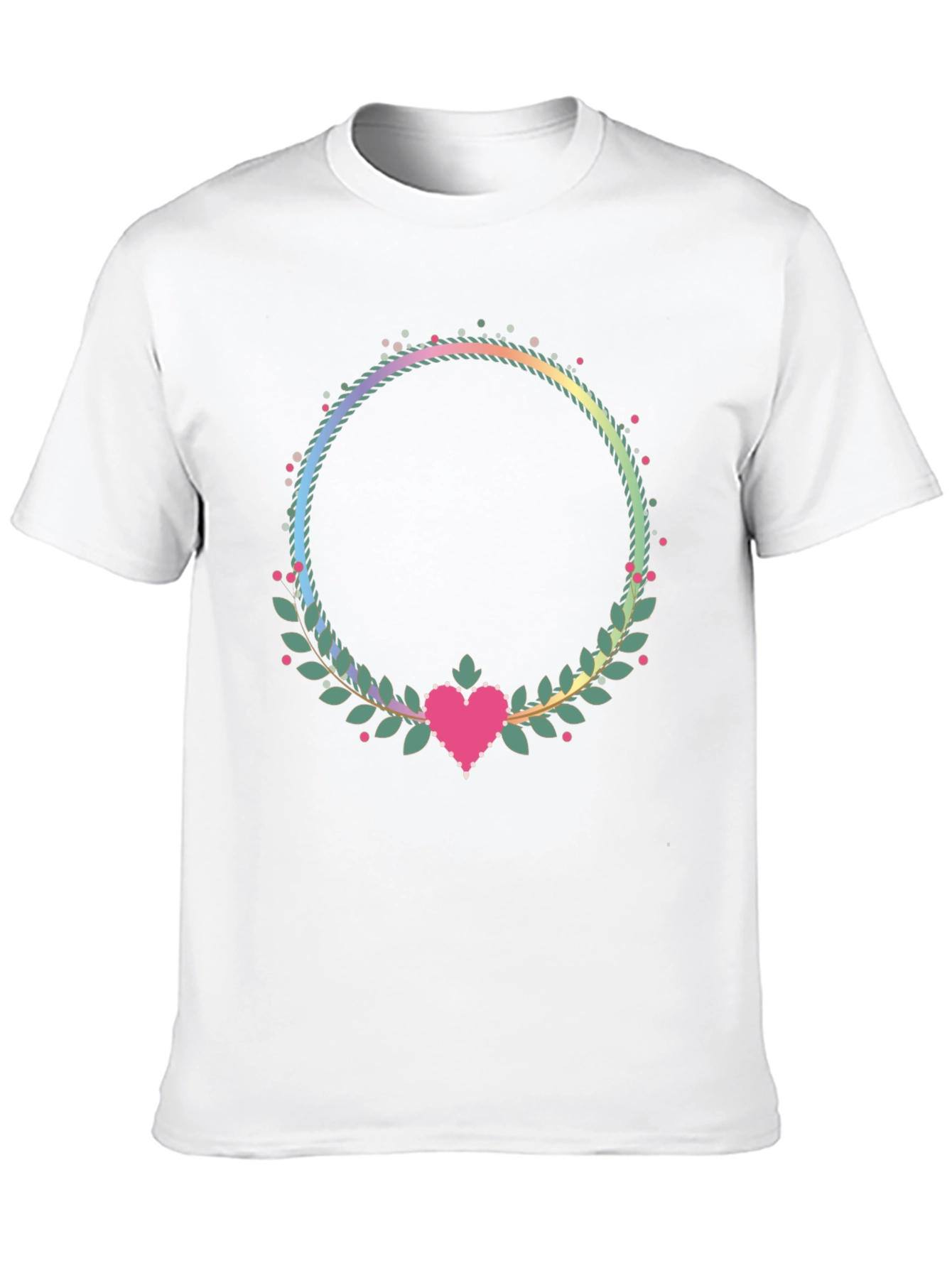 Floral Heart Wreath Graphic Black T-Shirt