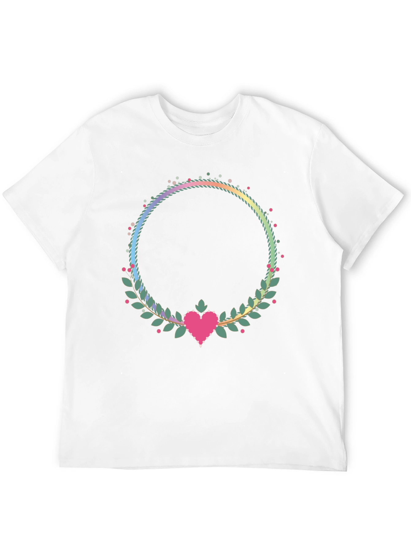 Floral Heart Wreath Graphic Black T-Shirt