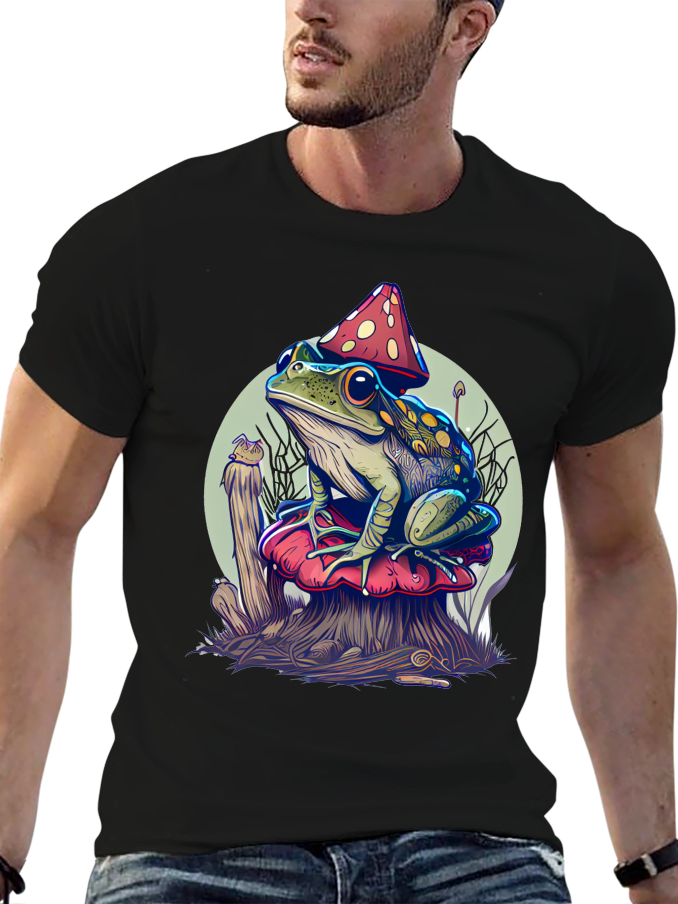 Frog on Mushroom Graphic Tee - Unique Design