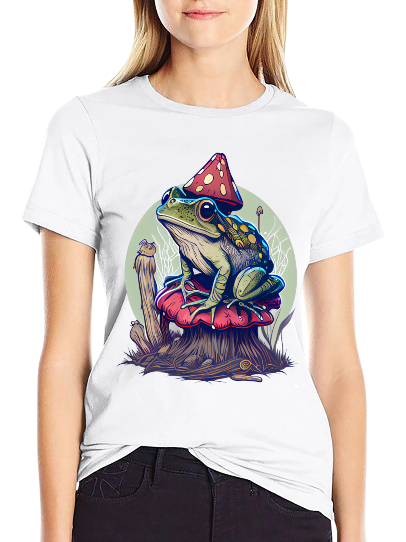 Frog on Mushroom Graphic Tee - Unique Design