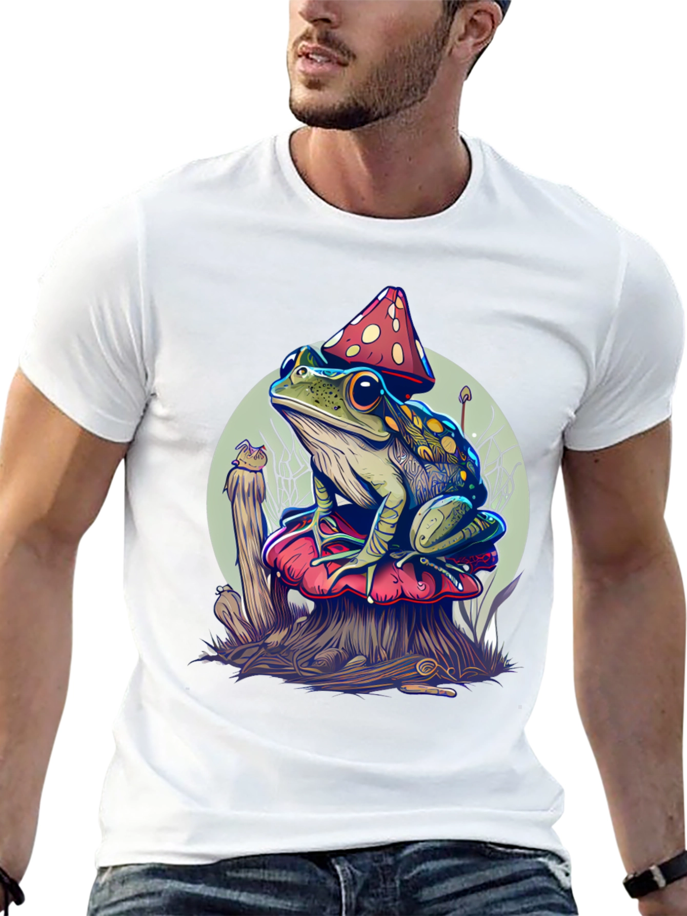 Frog on Mushroom Graphic Tee - Unique Design