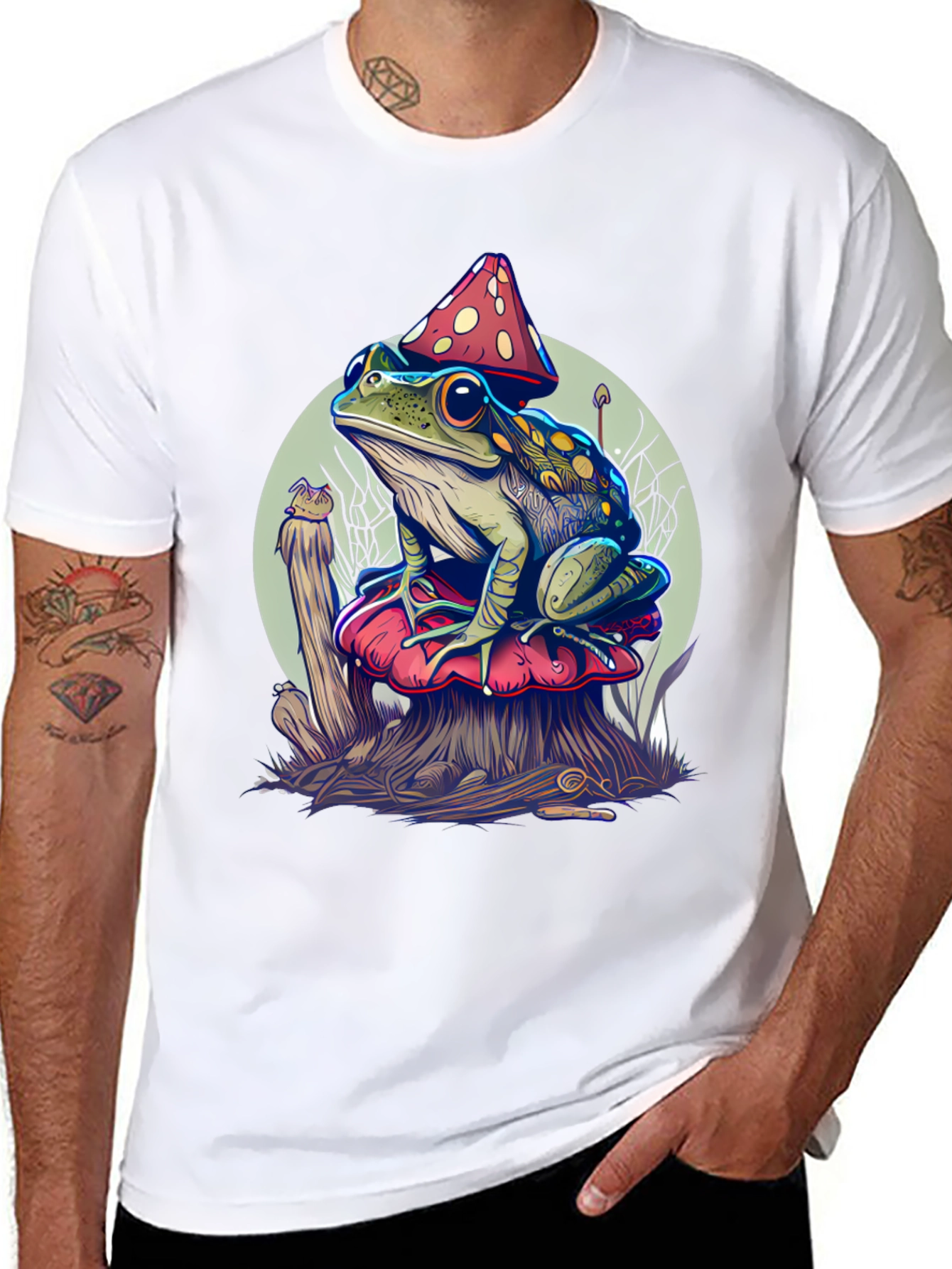 Frog on Mushroom Graphic Tee - Unique Design