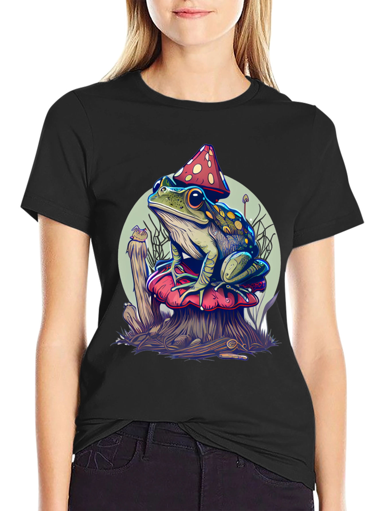 Frog on Mushroom Graphic Tee - Unique Design
