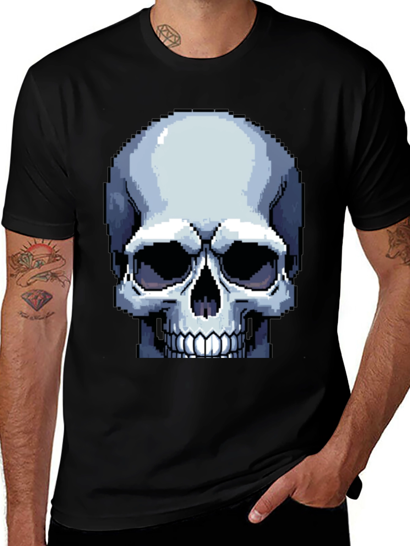 Pixel Skull Graphic T-Shirt - Gamer Style Tee