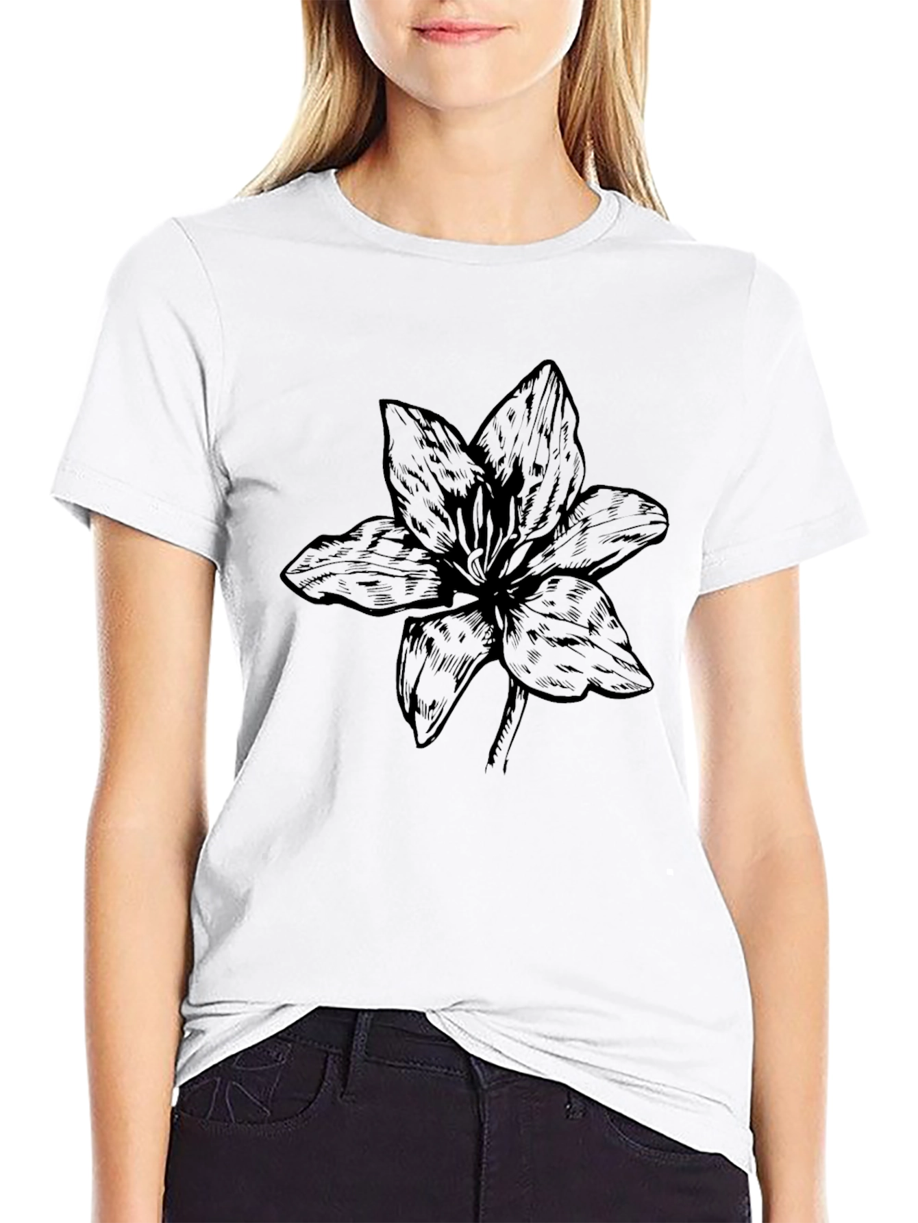 Black Flower Graphic Tee - Stylish Casual Wear